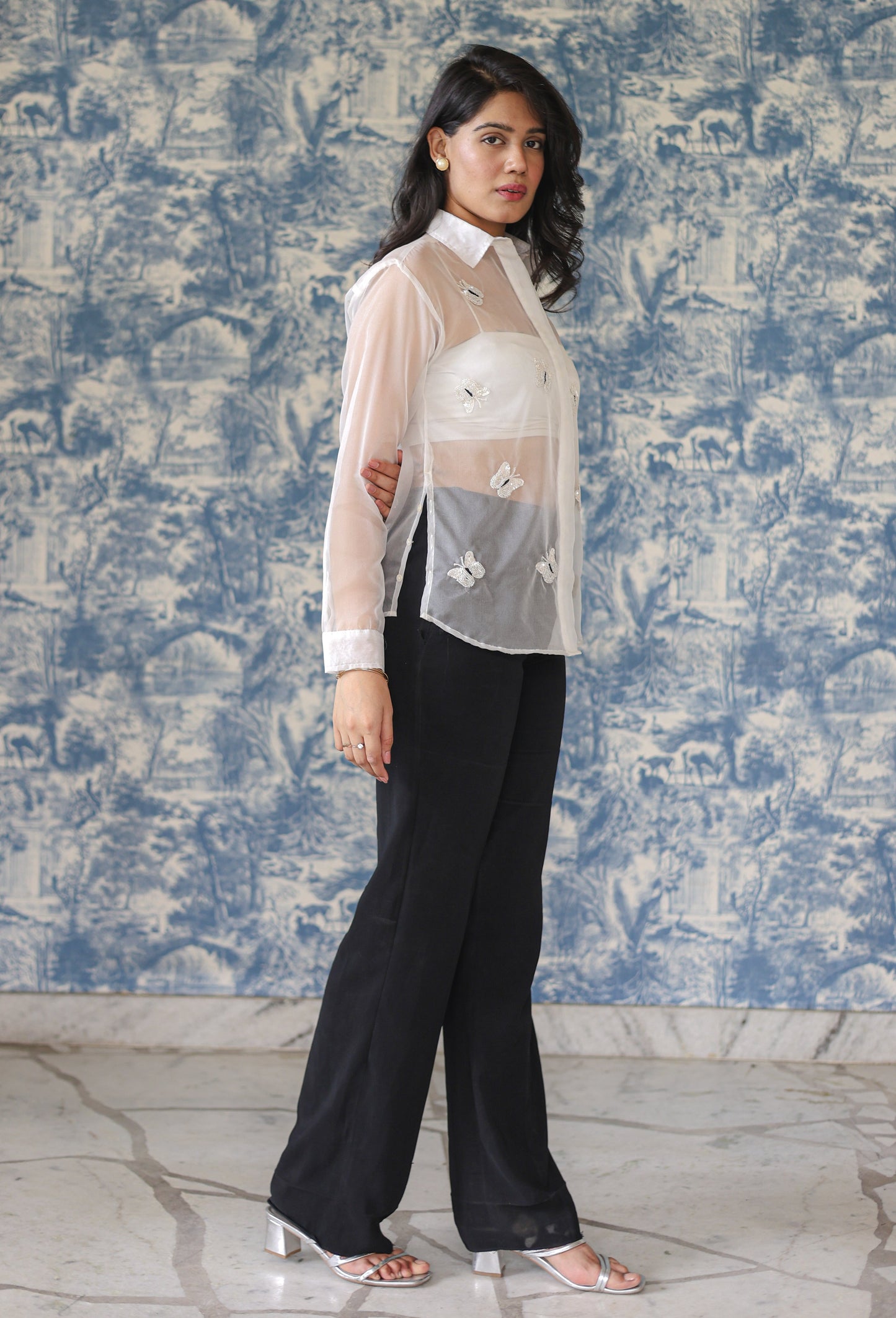 Butterfly Embellished Organza Shirt