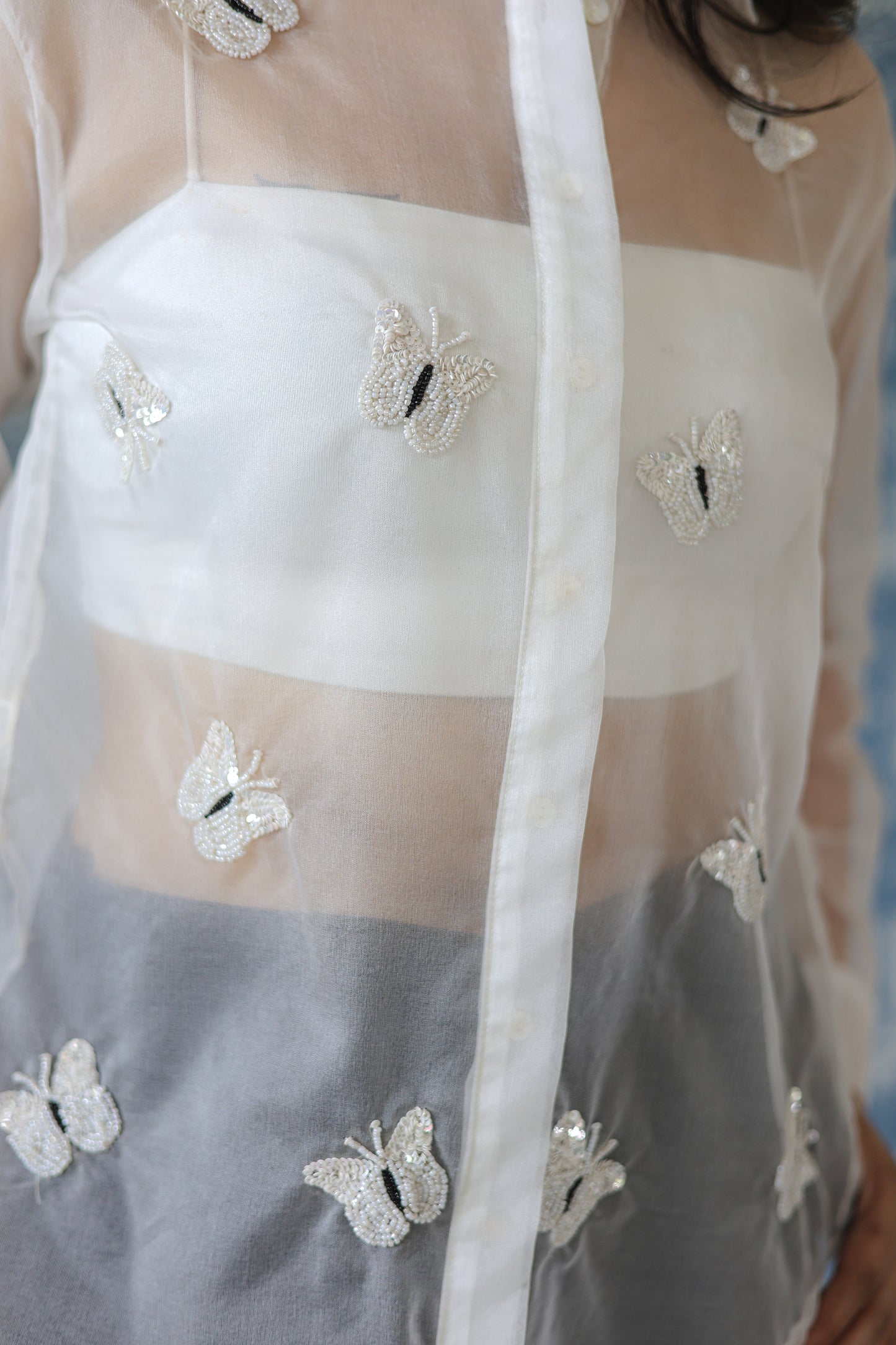 Butterfly Embellished Organza Shirt