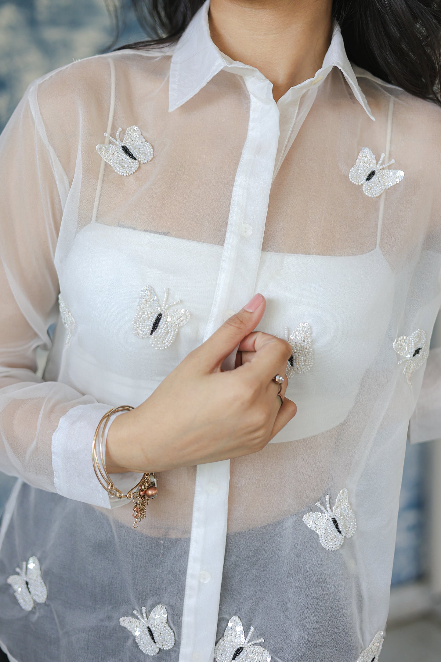 Butterfly Embellished Organza Shirt