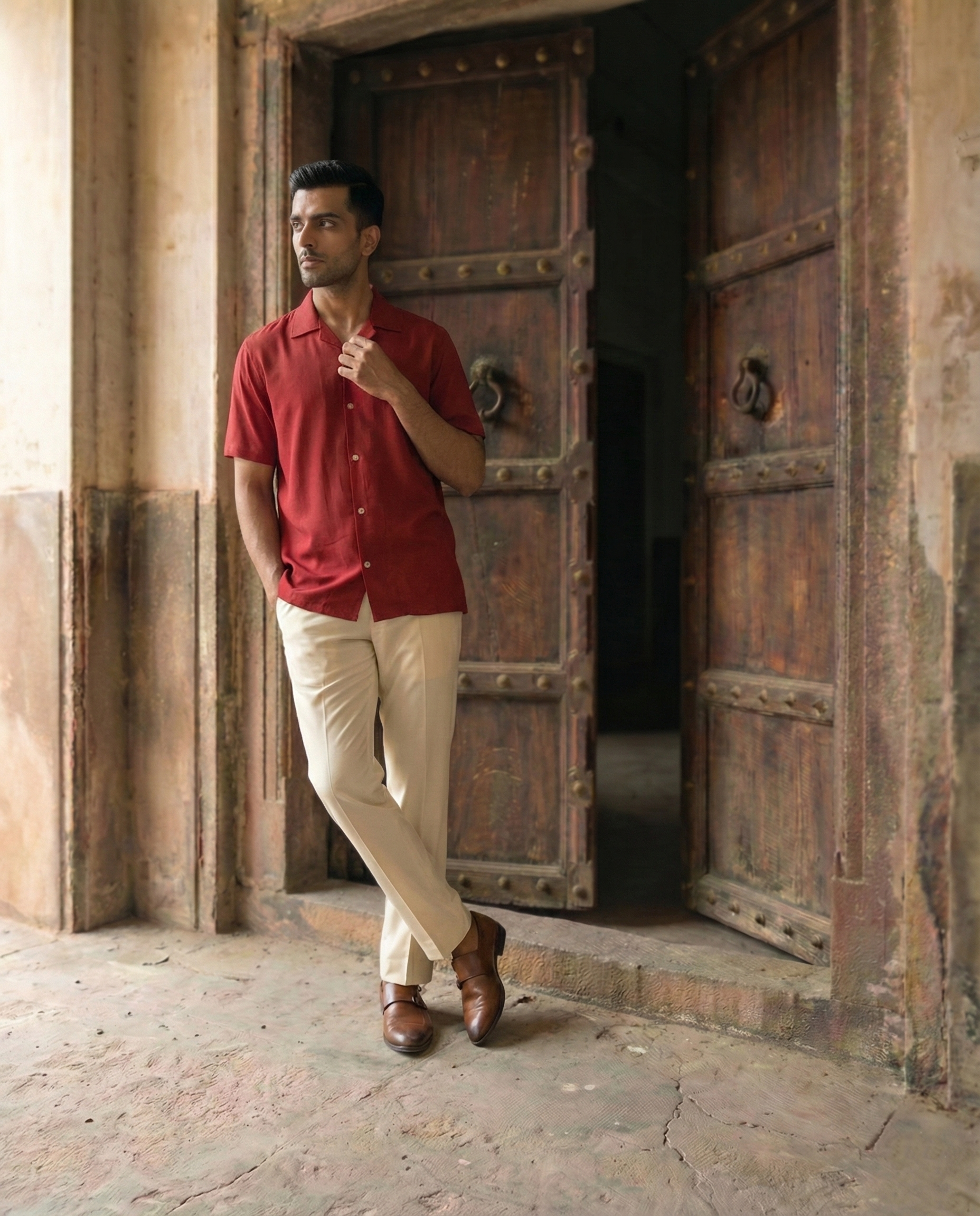 Red Farshi and Shirt Matching Couple Set