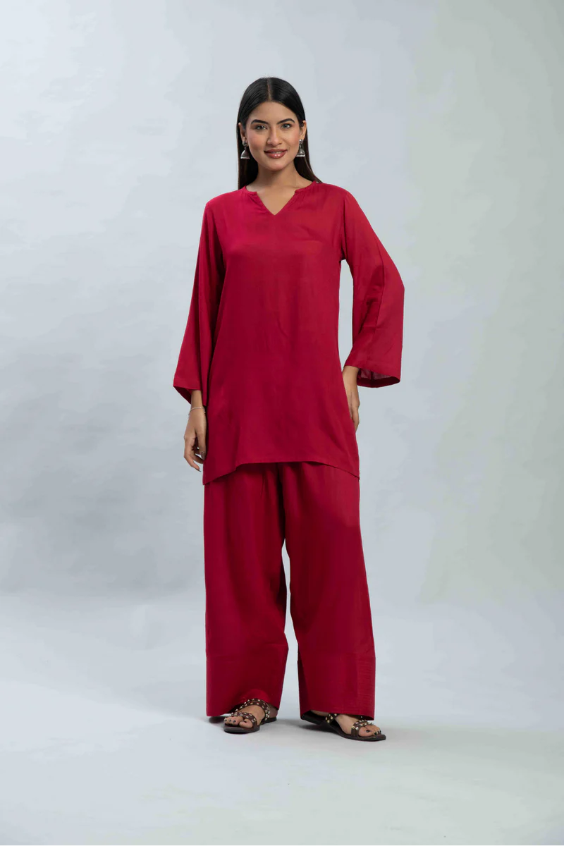 Red Farshi and Shirt Matching Couple Set