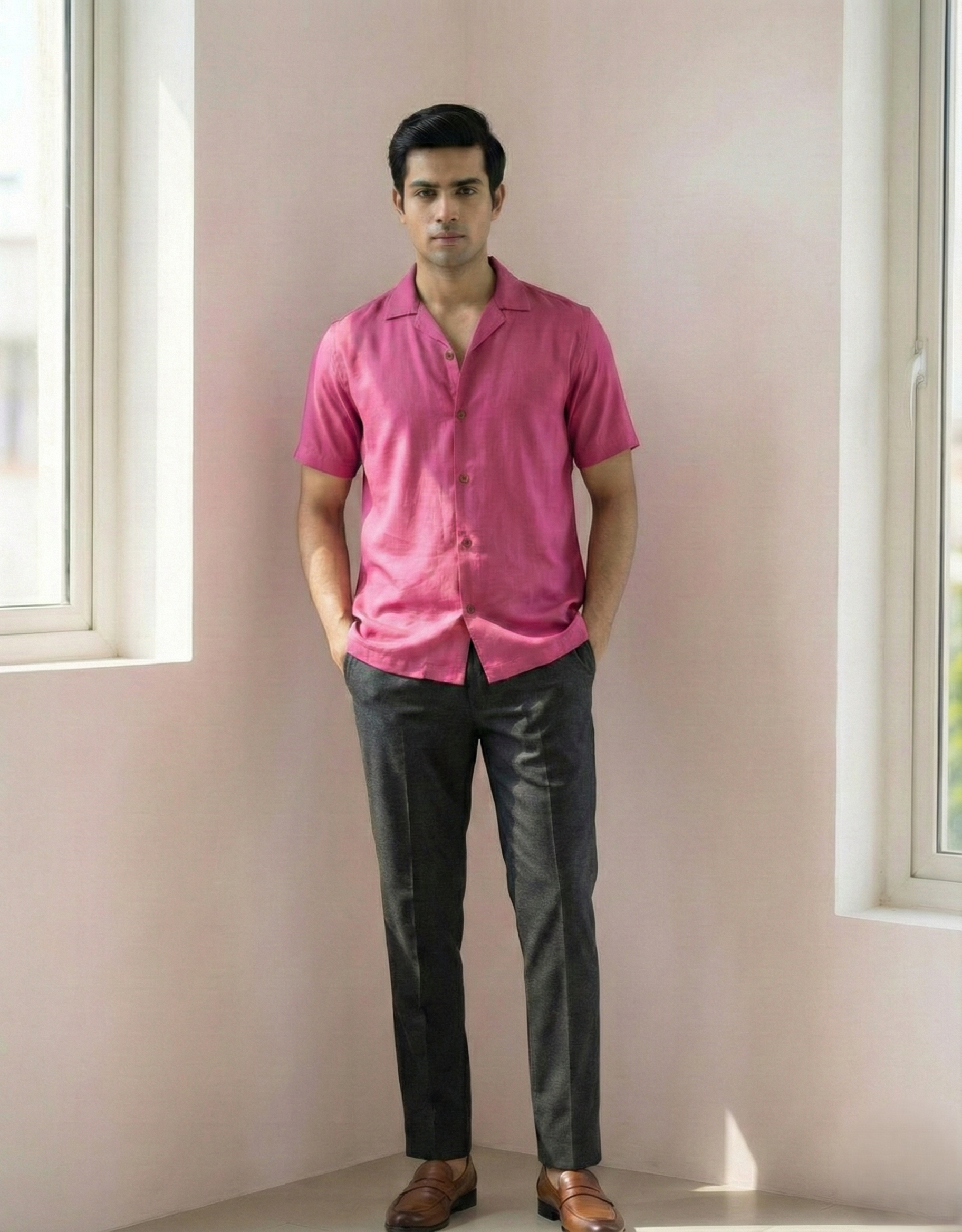Pink Farshi and Shirt Matching Couple Set