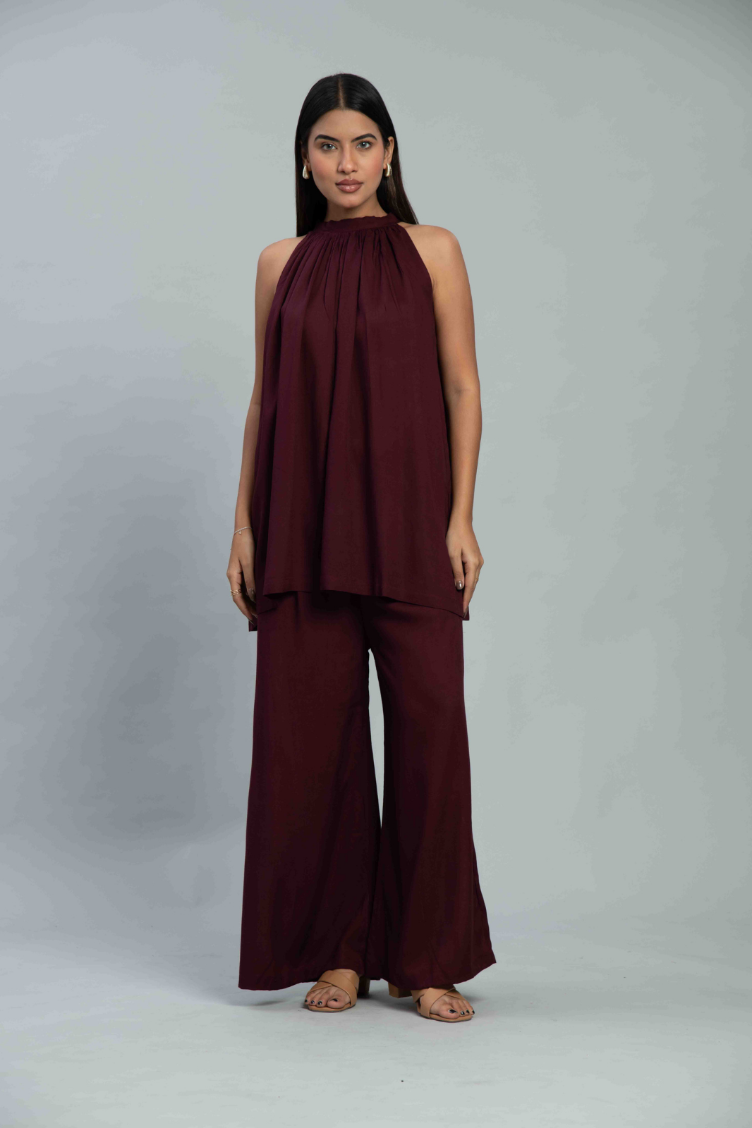 Burgundy Halter Neck Co-Ord Set