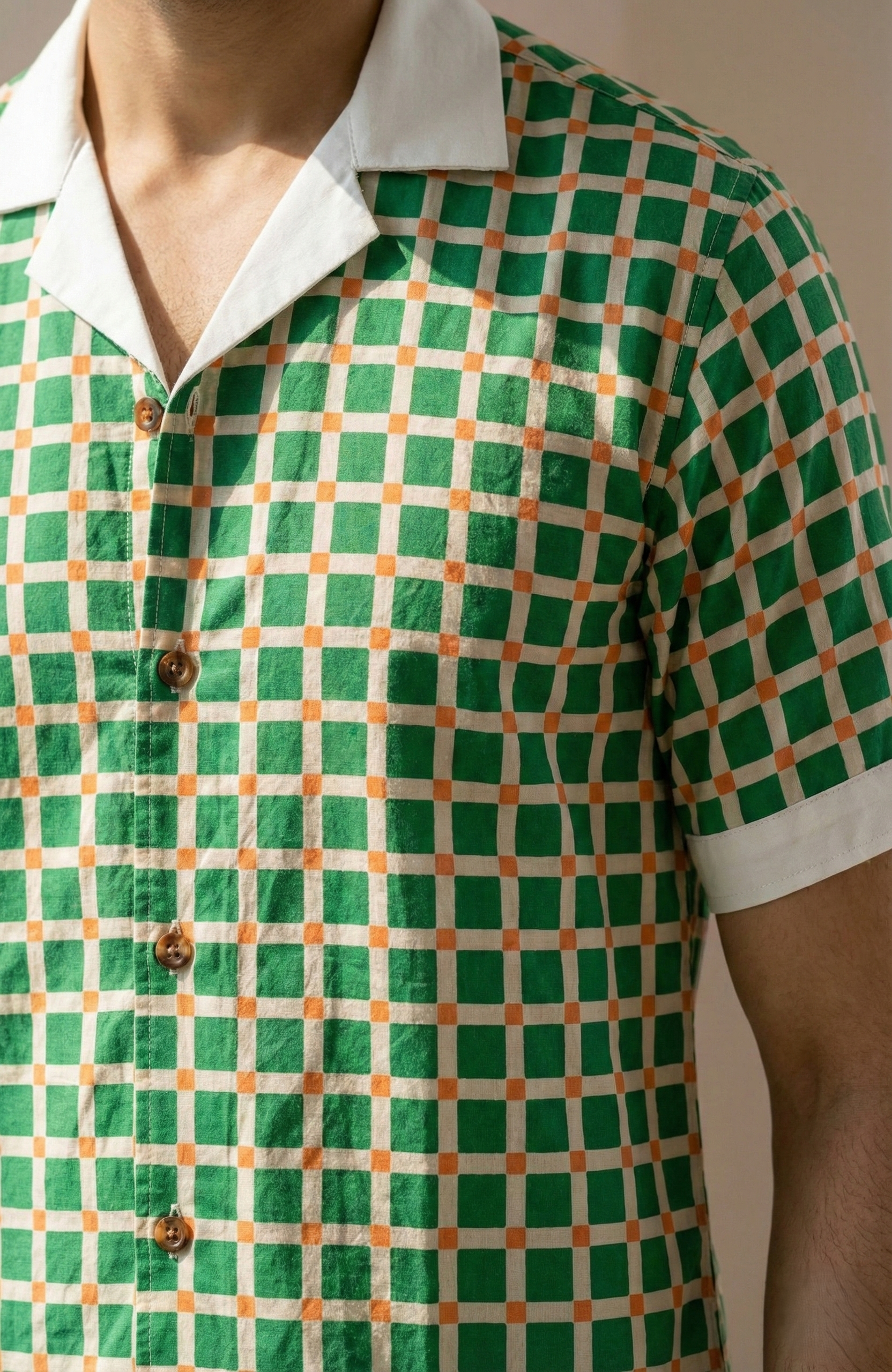 Green White Checkered Matching Couple Set