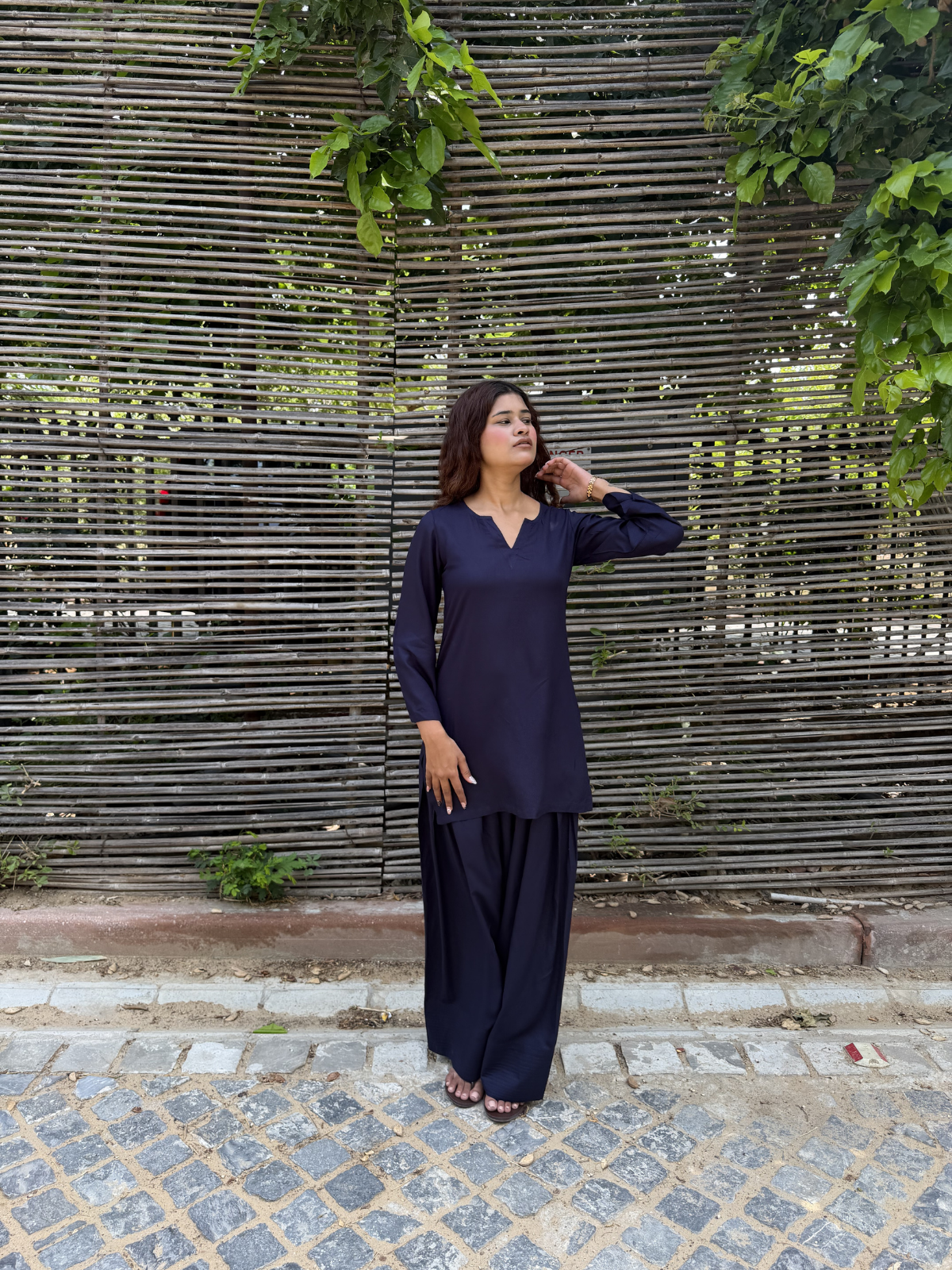 Navy Blue Solid Farshi Salwar set