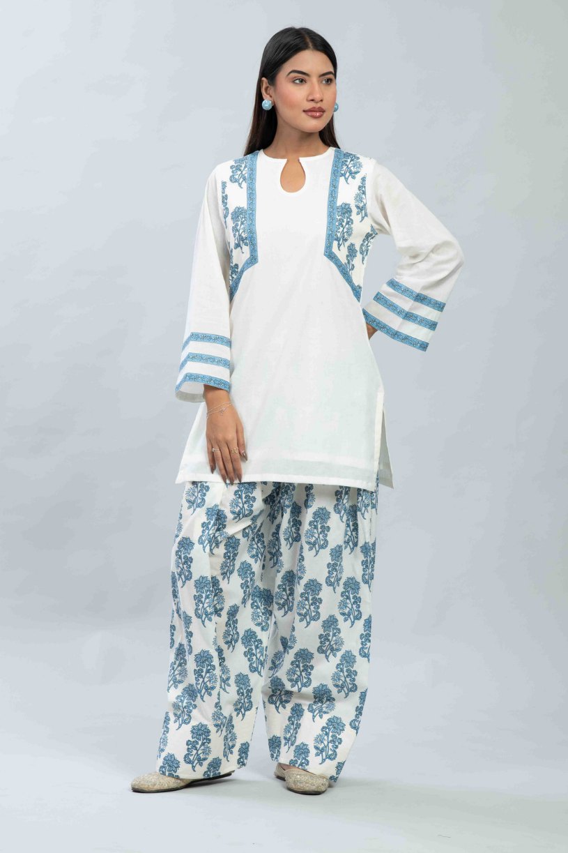 Blue handblocked Farshi salwar set