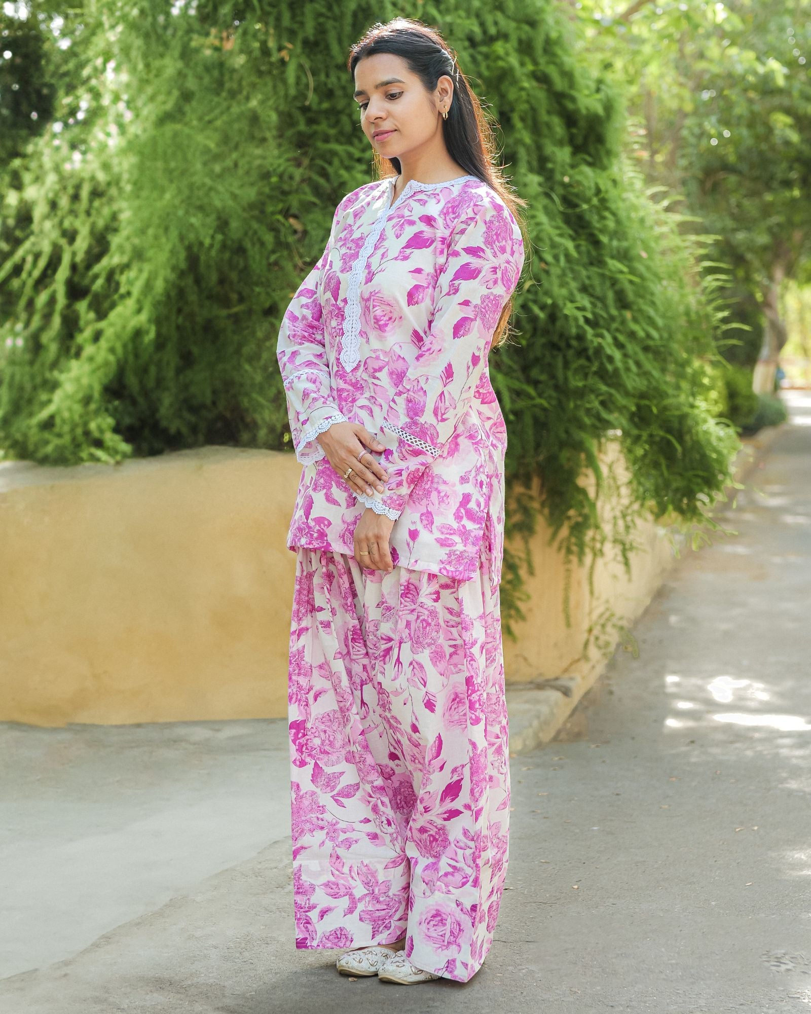 Pink Floral Farshi Salwar Set