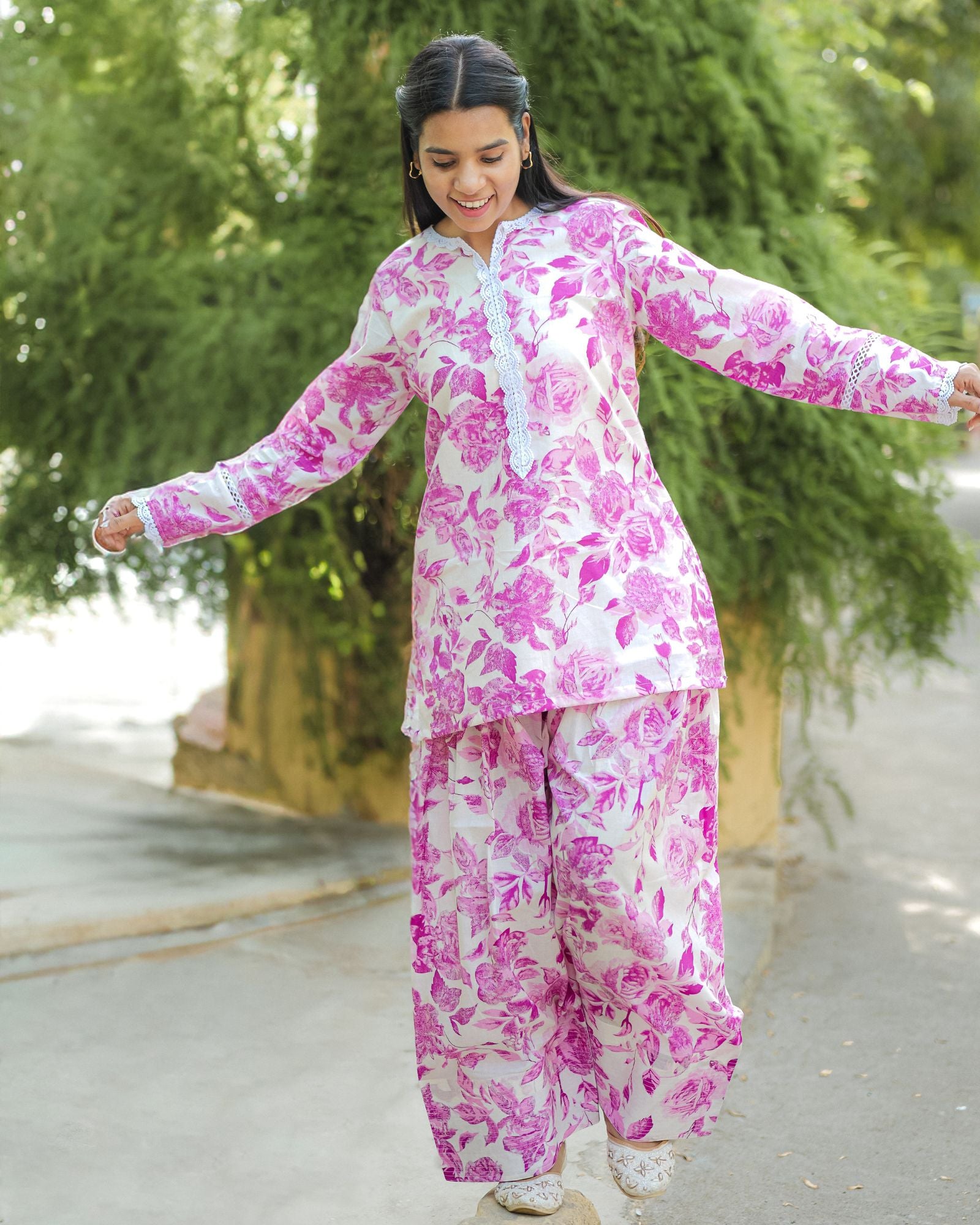 Pink Floral Farshi Salwar Set