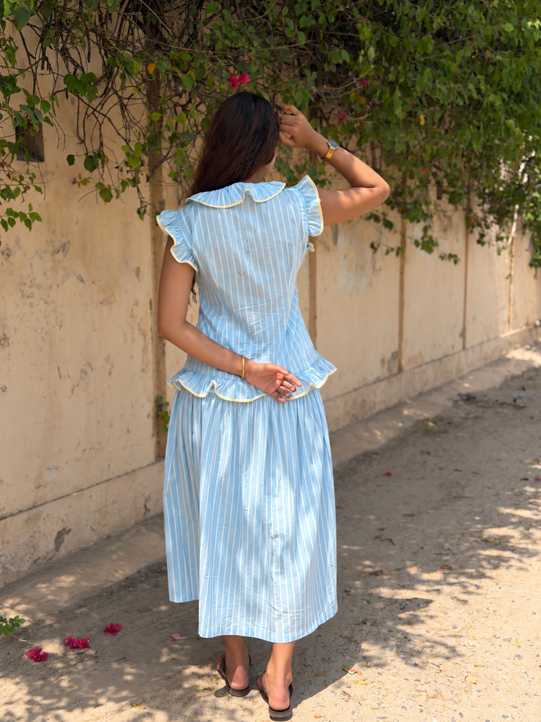 Pinstripe Ruffle top and Skirt set