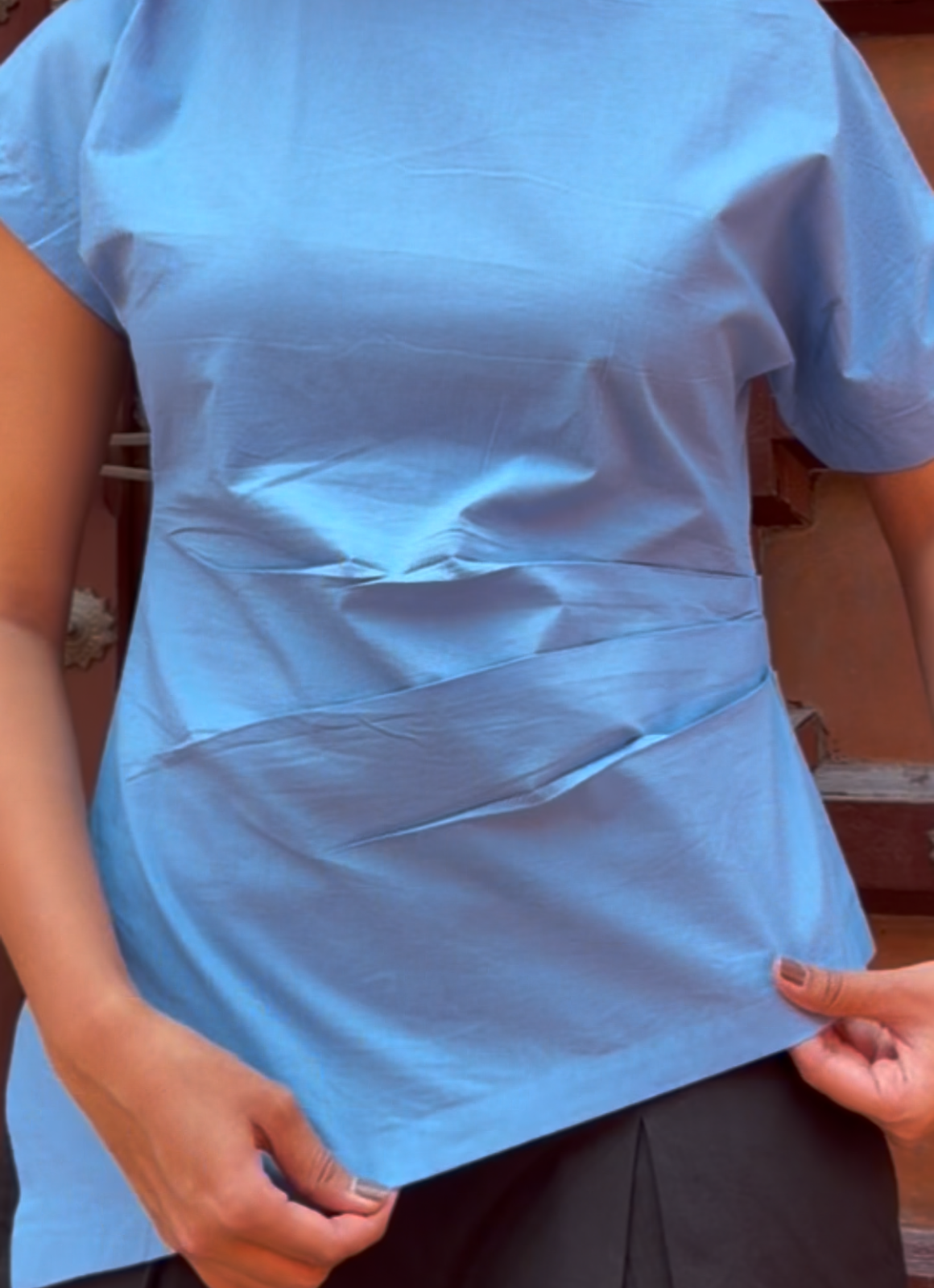 ⁠Sky Blue Top with Black Balloon Pant