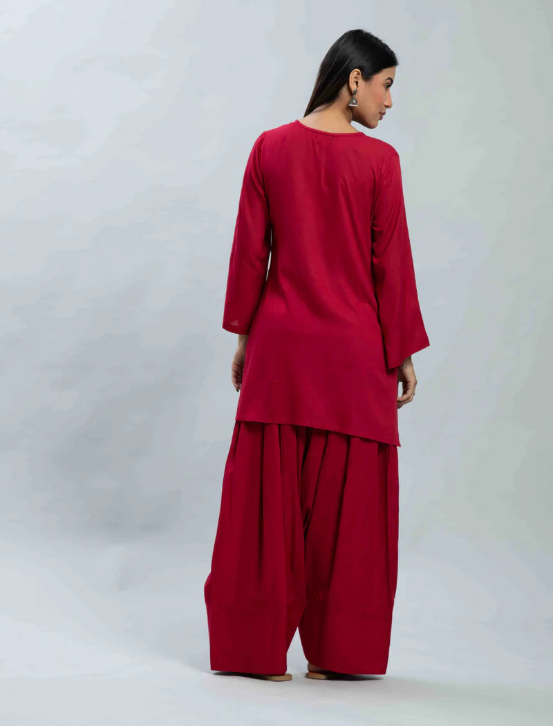Red Farshi and Shirt Matching Couple Set