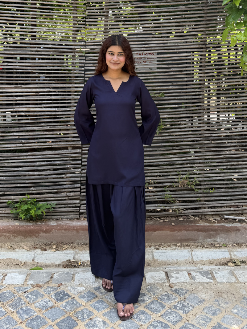 Navy Blue Solid Farshi Salwar set