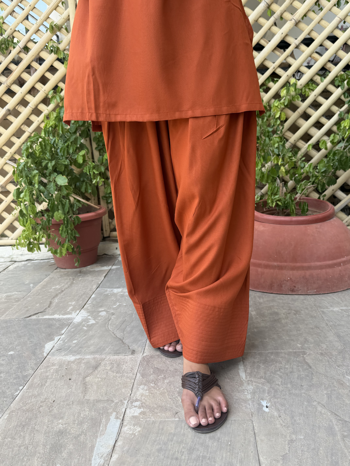 Rust Tan Solid Farshi Salwar set
