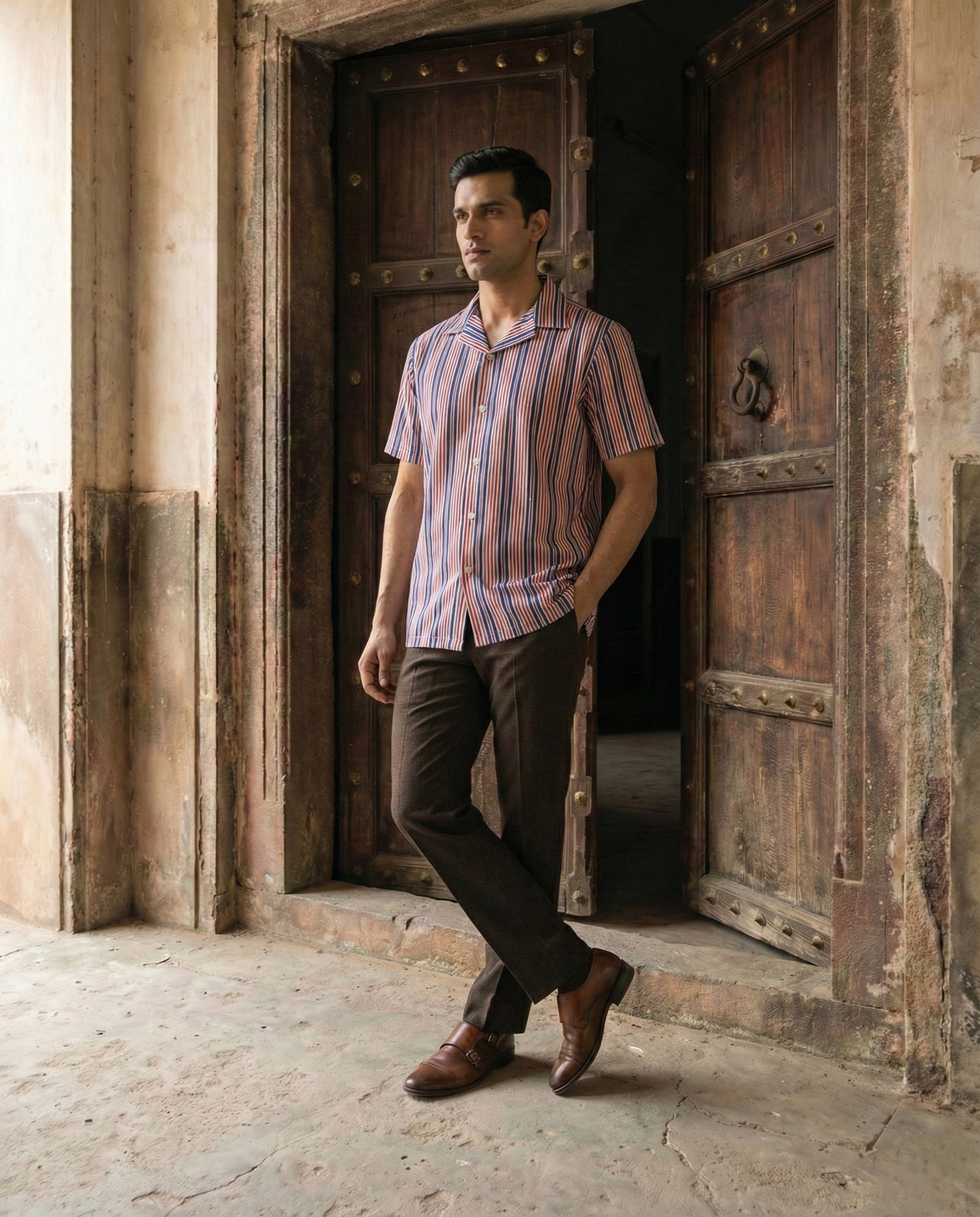 Red Blue Striped Menʼs Shirt