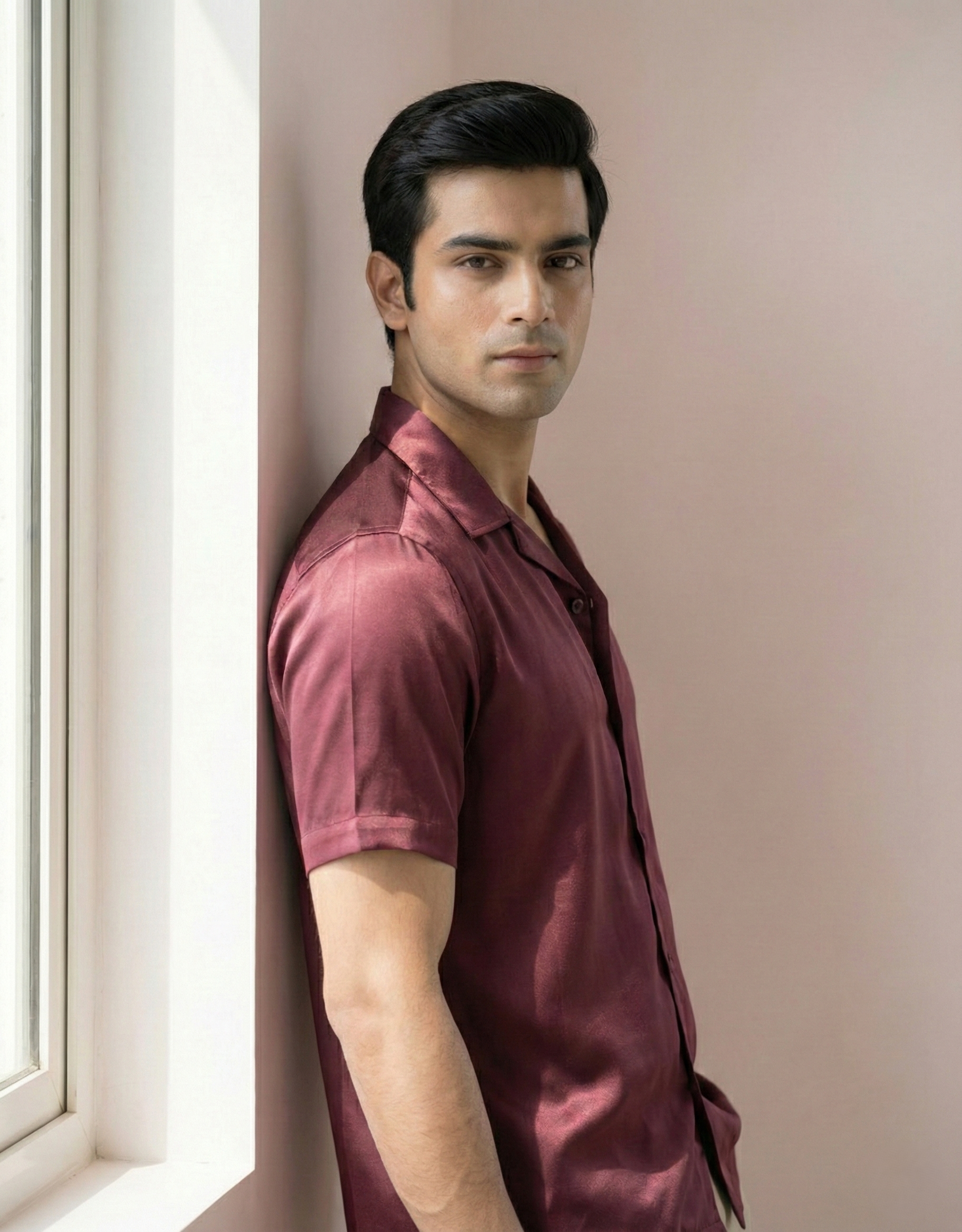 Burgundy Rayon Menʼs Shirt