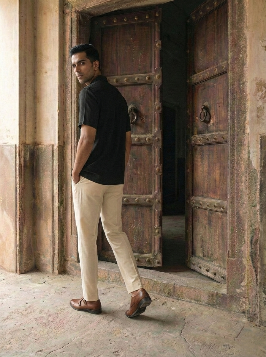 Black Soild Menʼs Shirt