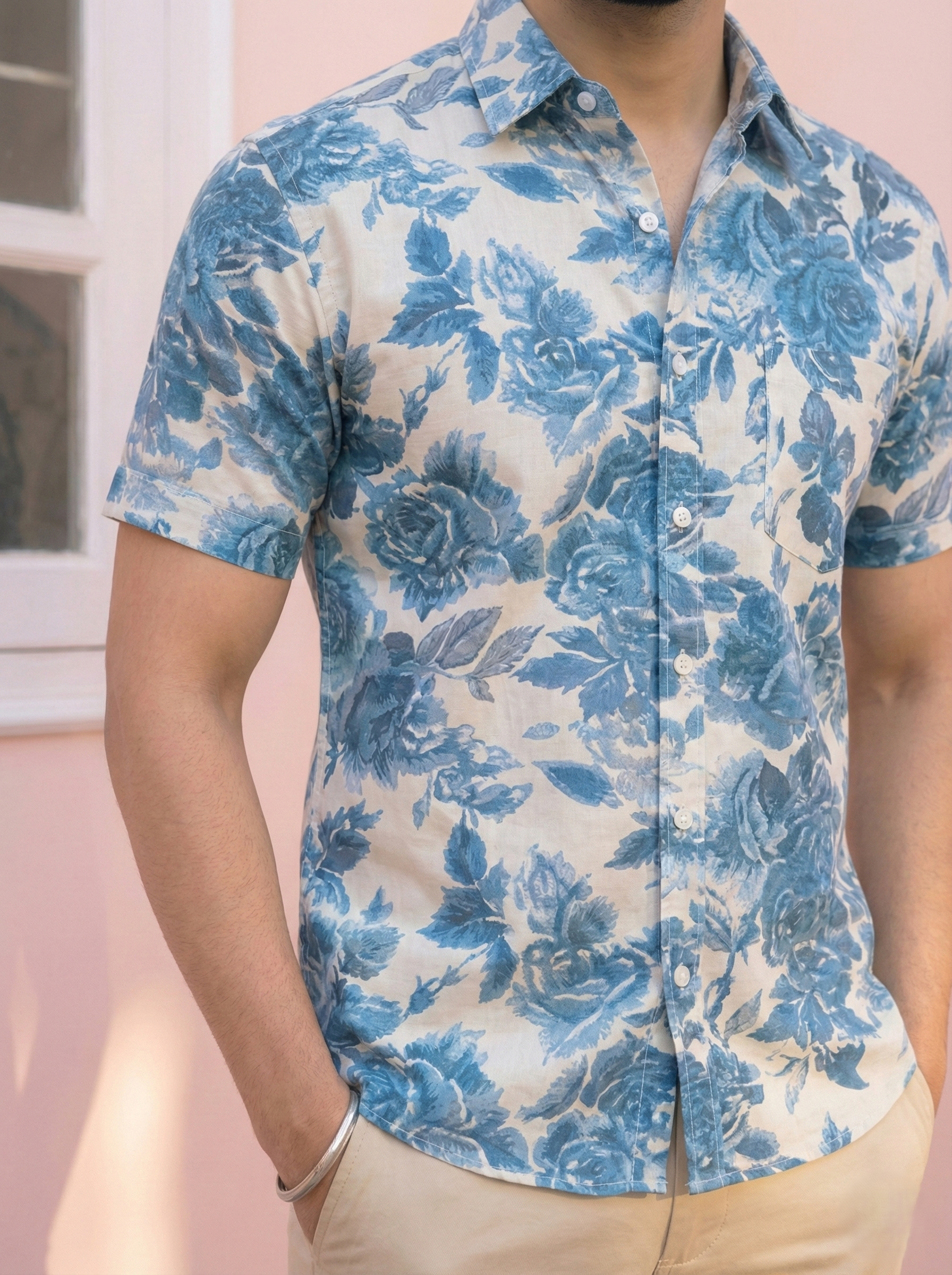 Blue Floral Menʼs Shirt