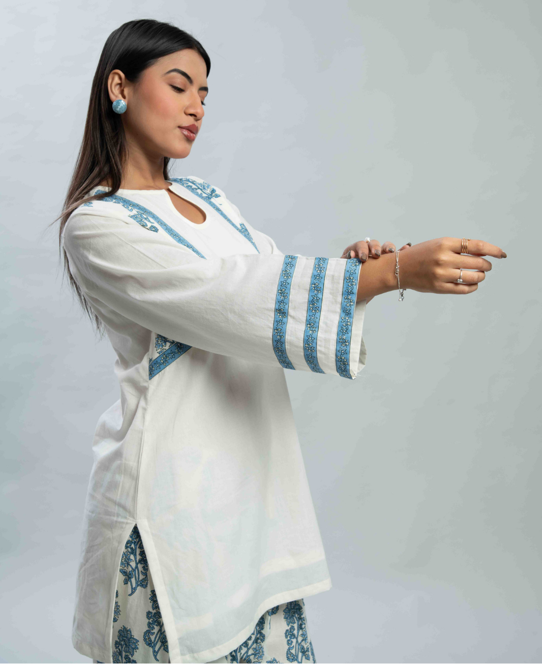 Blue handblocked Farshi salwar set