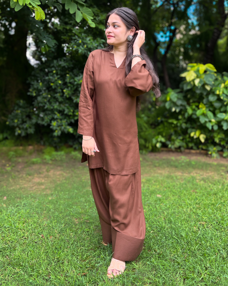 Burgundy Solid Farshi Salwar Set