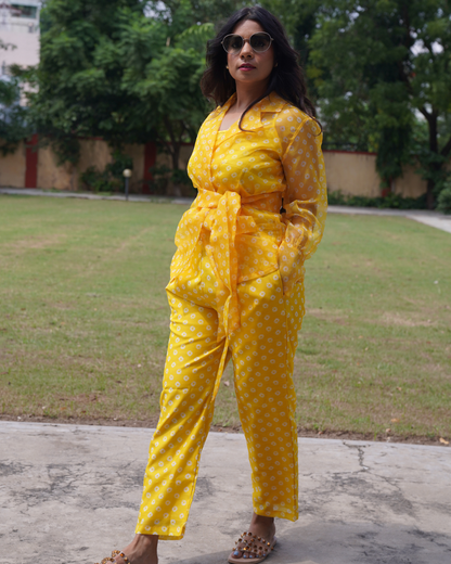 Bandhni 4 Piece Yellow Co-Ord Set