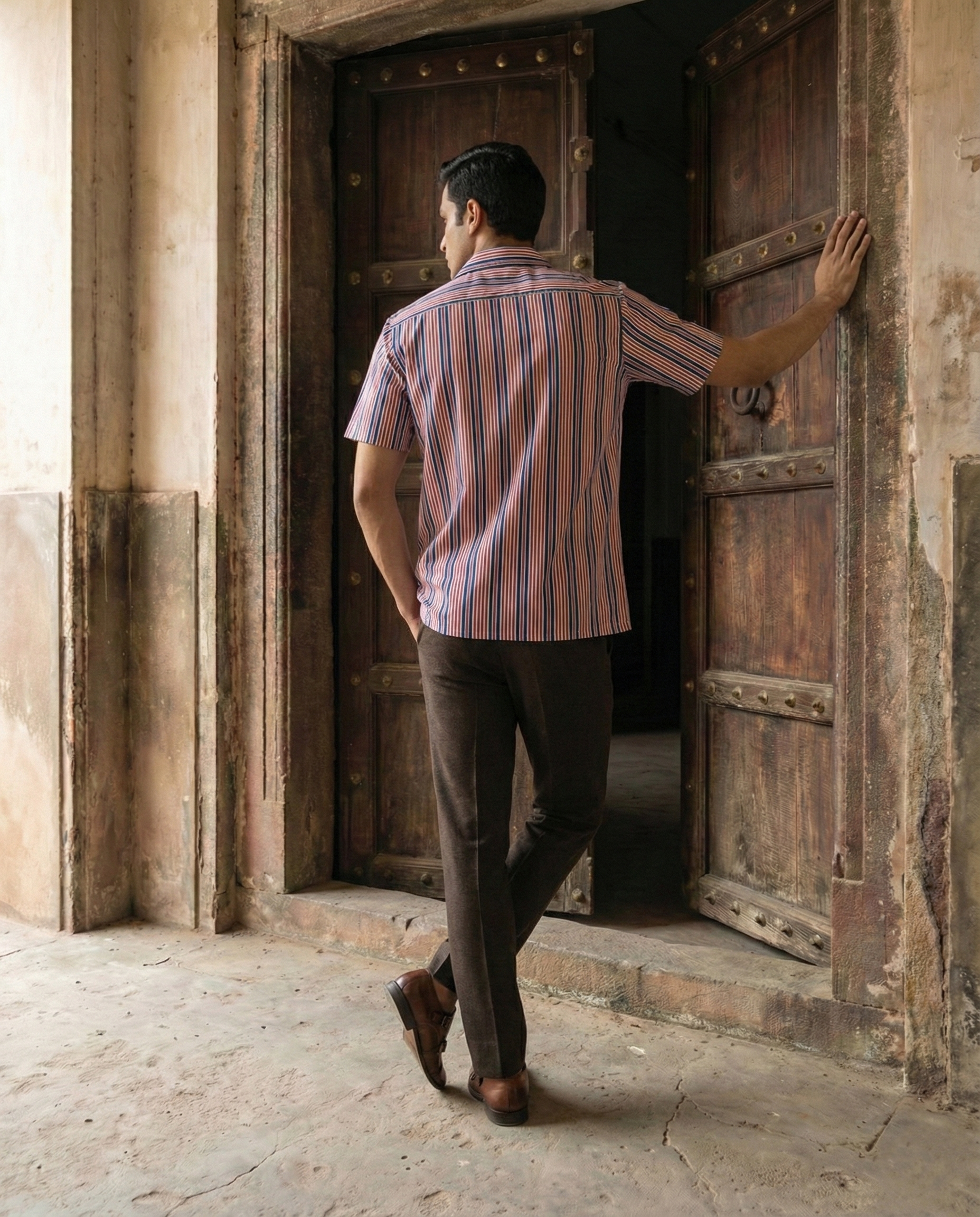 Red Blue Striped Menʼs Shirt