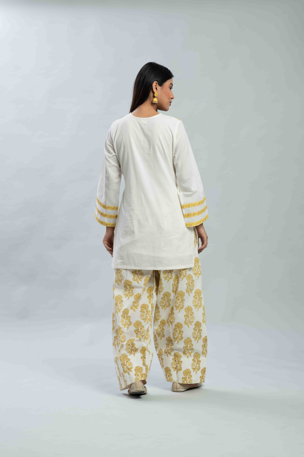 Yellow handblocked Farshi salwar set