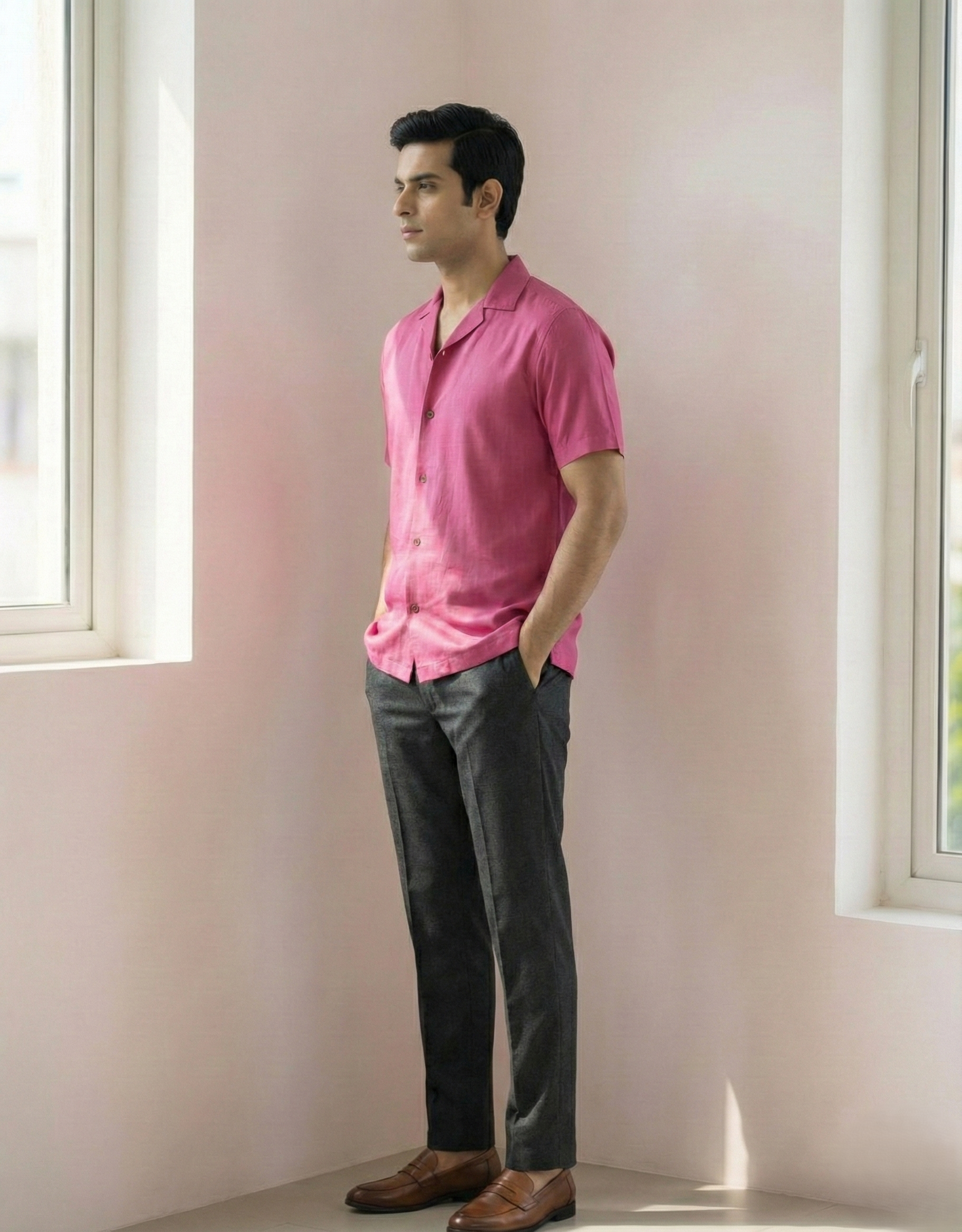 Pink Farshi and Shirt Matching Couple Set