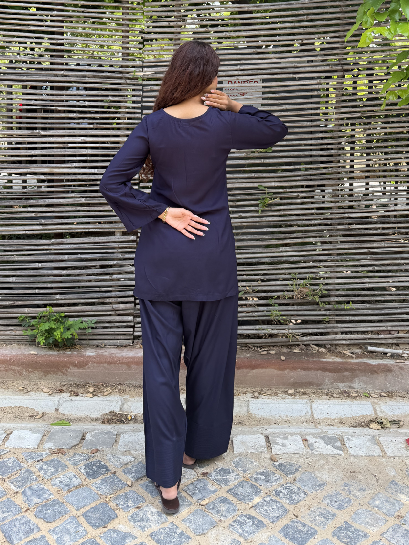 Navy Blue Solid Farshi Salwar set