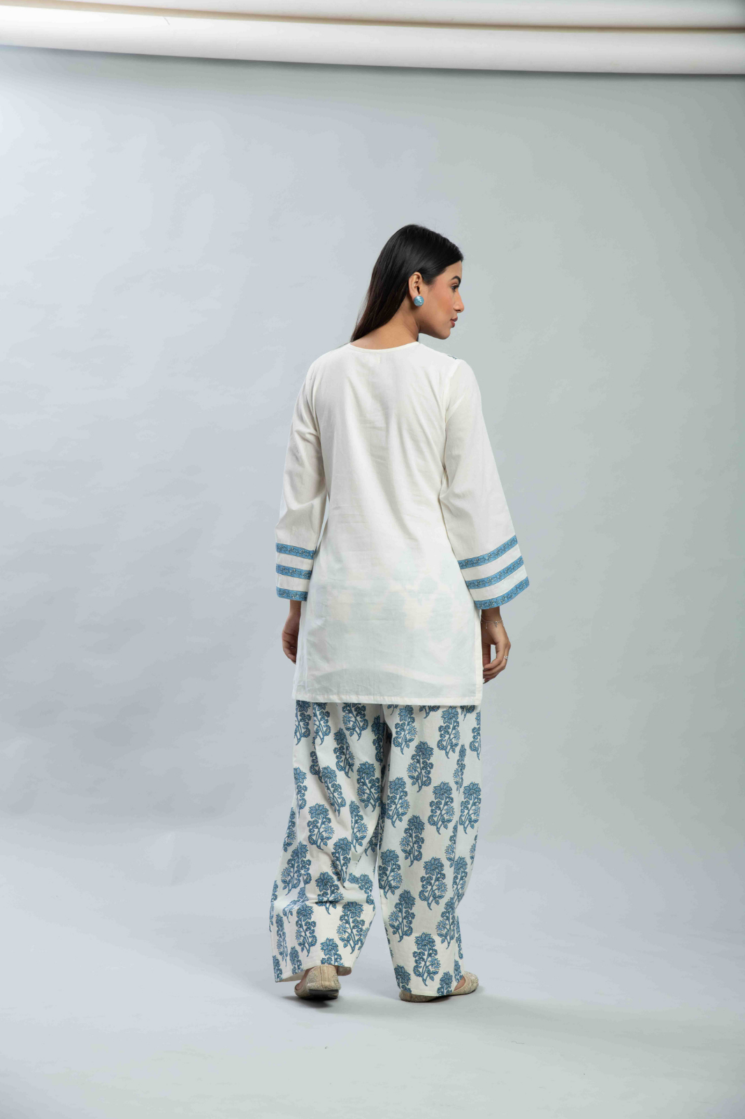 Blue handblocked Farshi salwar set