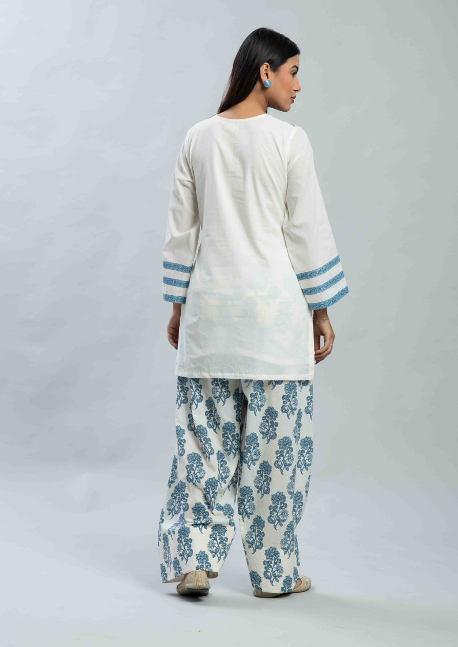 Blue handblocked Farshi salwar set