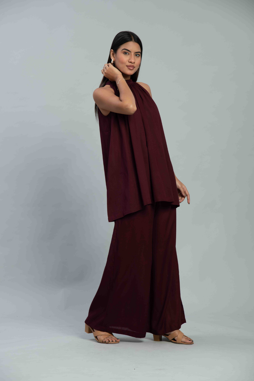 Burgundy Halter Neck Co-Ord Set