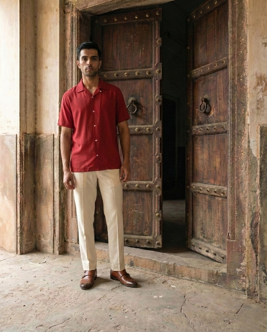 Red Farshi and Shirt Matching Couple Set