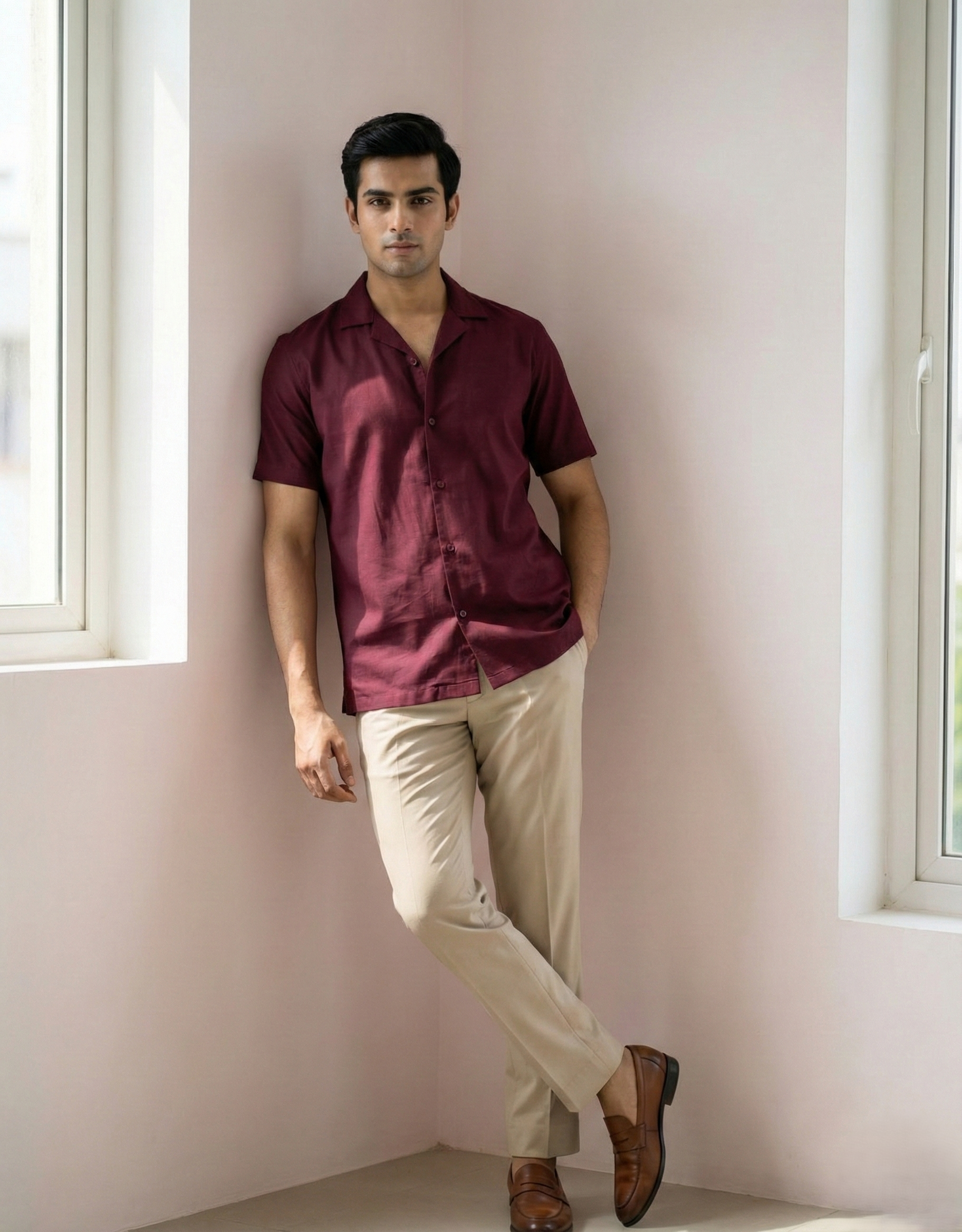 Burgundy Rayon Menʼs Shirt
