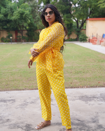 Bandhni 4 Piece Yellow Co-Ord Set