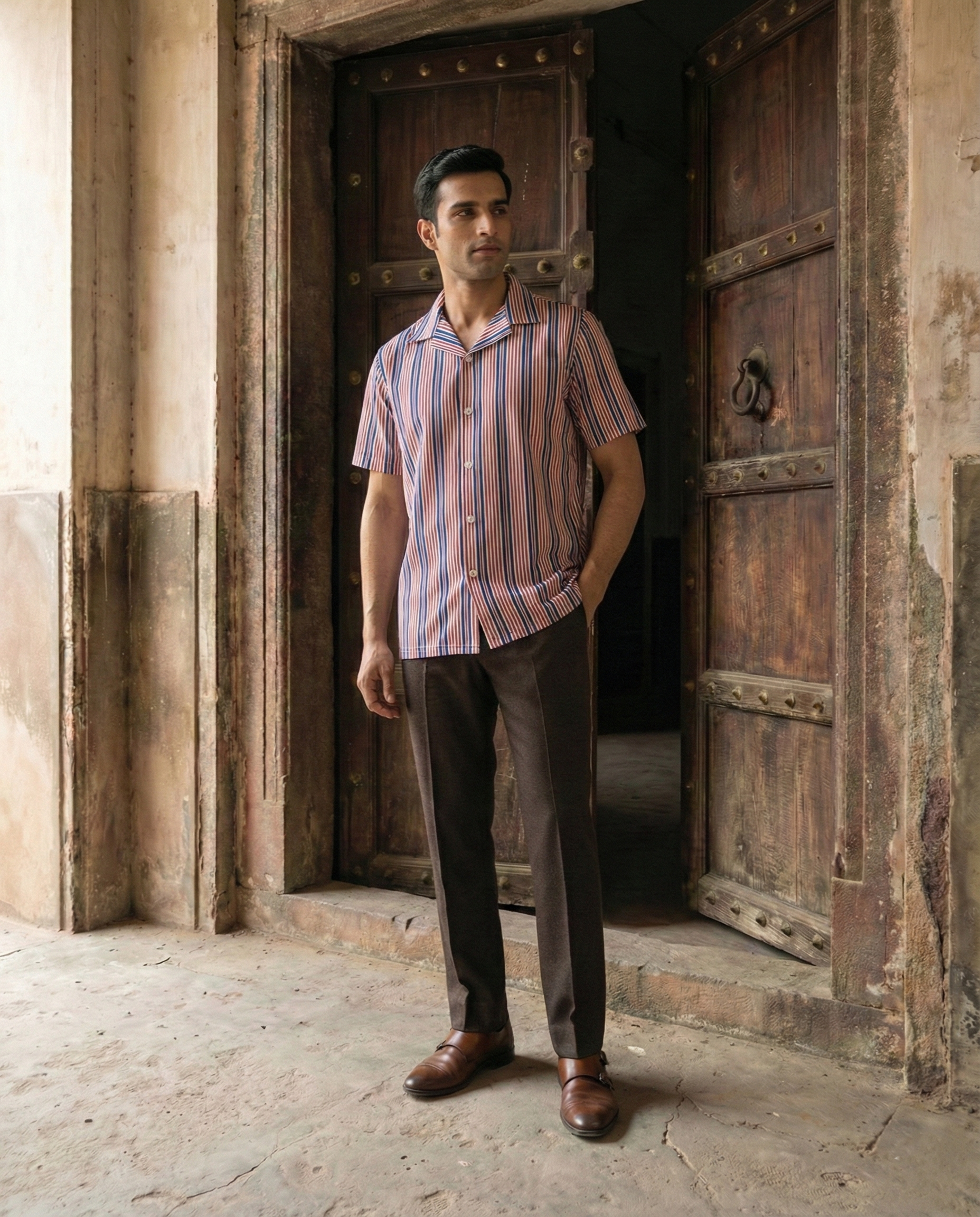 Red Blue Striped Menʼs Shirt