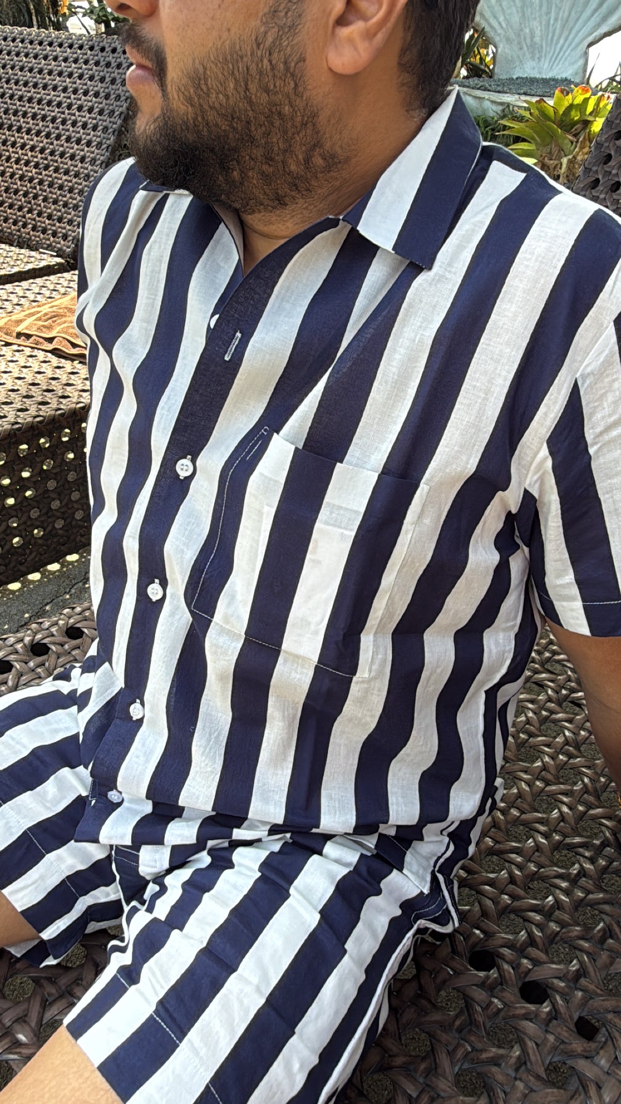 Blue White Stripe Men Resort Co Ord set