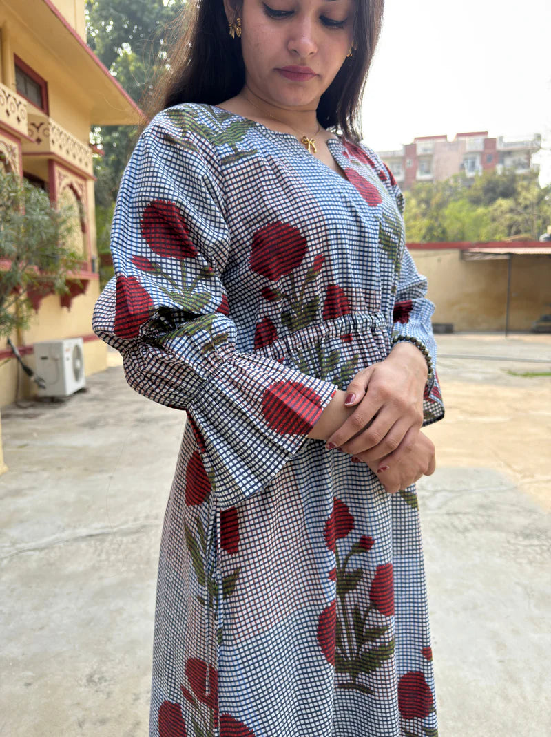 Floral Gingham Tunic Matching Couple Set