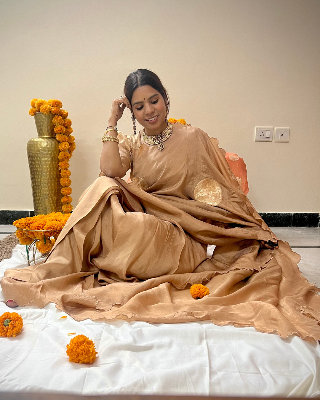 Pre Pleated Sunehri Saree