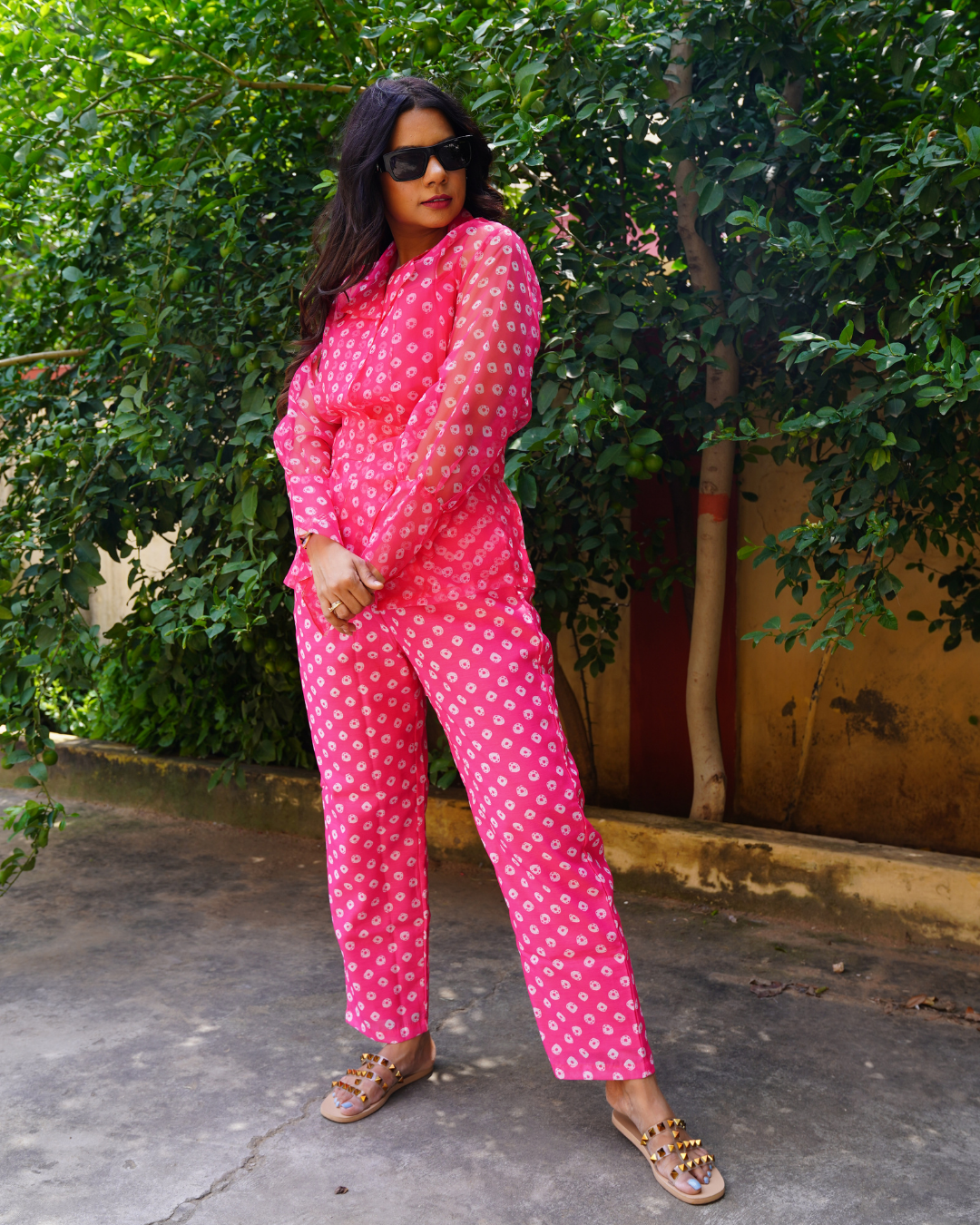 Bandhni 4 Piece Pink Co-Ord Set