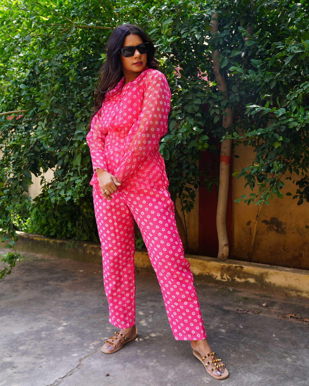 Bandhni 4 Piece Pink Co-ord Set