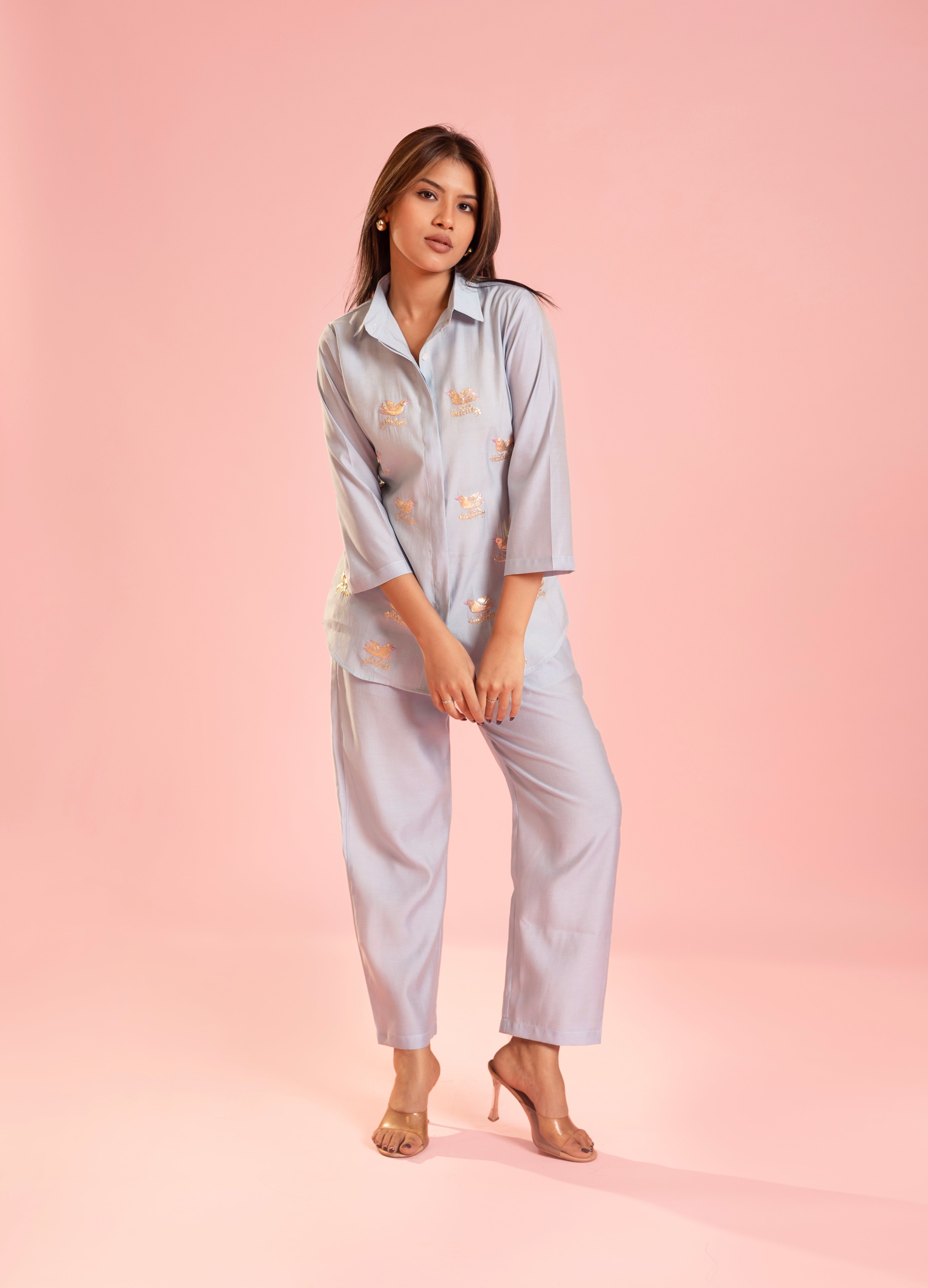 Bird Boota Co-ord Set In Powder Blue