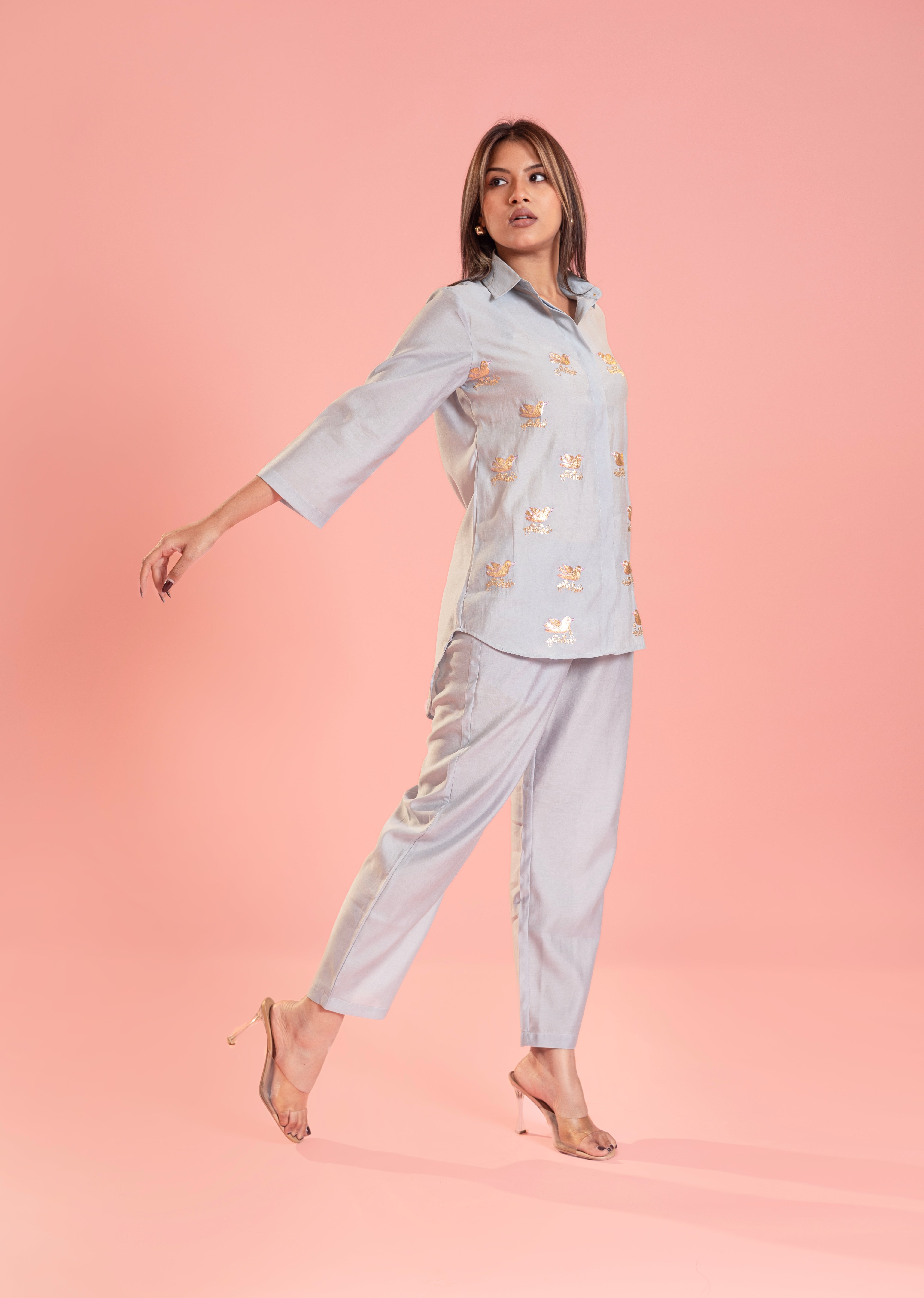 Bird Boota Co-ord Set In Powder Blue