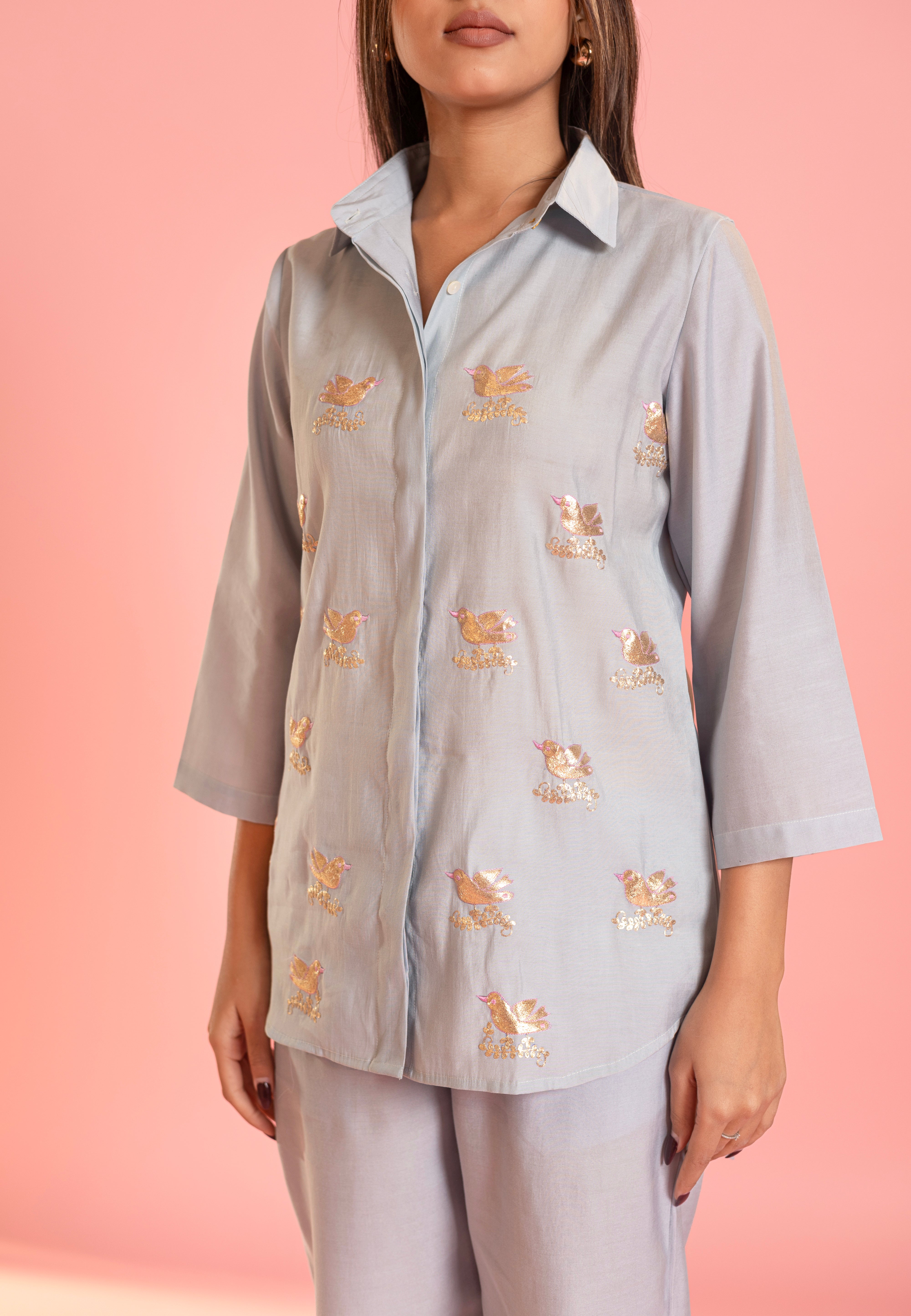 Bird Boota Co-ord Set In Powder Blue