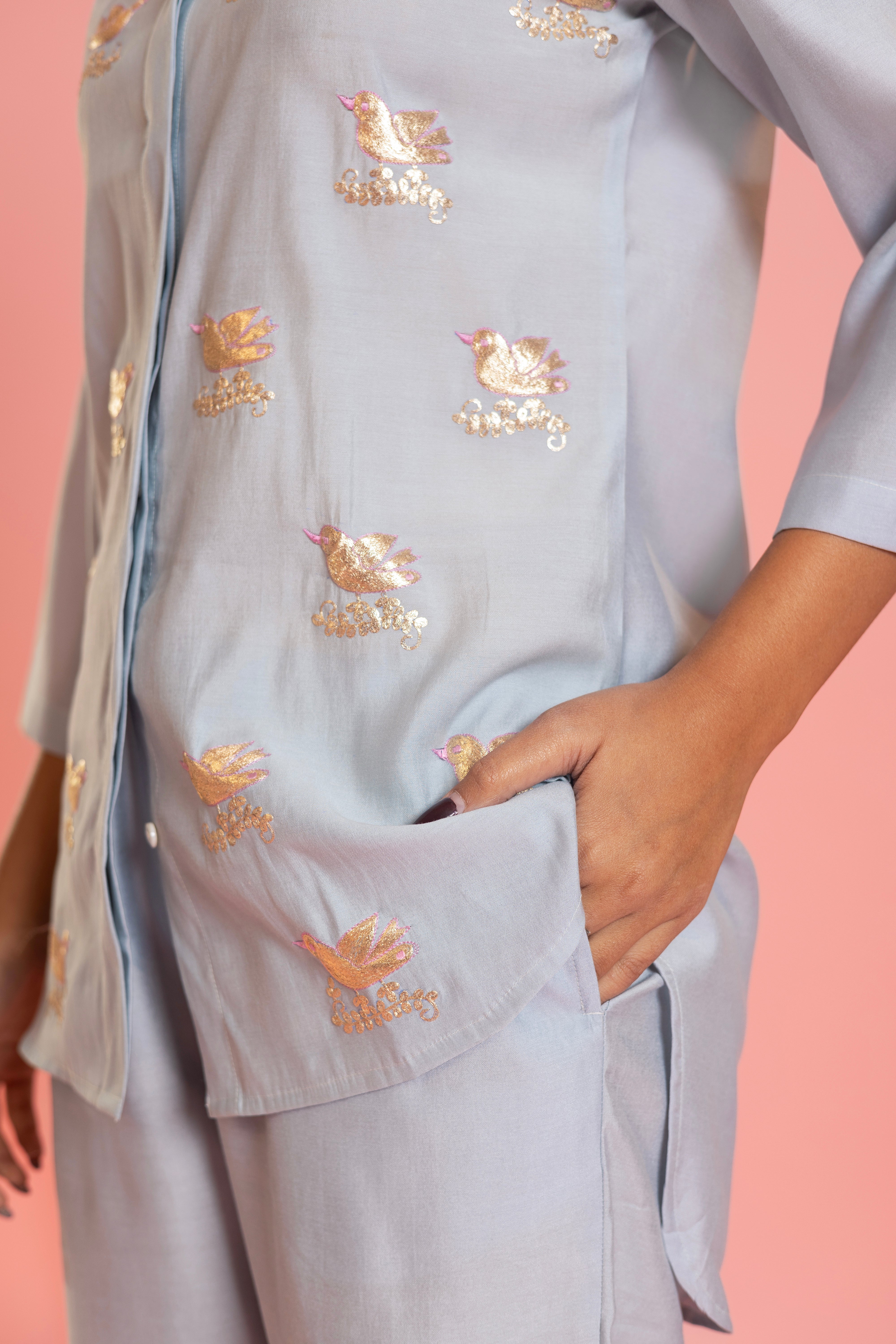 Bird Boota Co-ord Set In Powder Blue