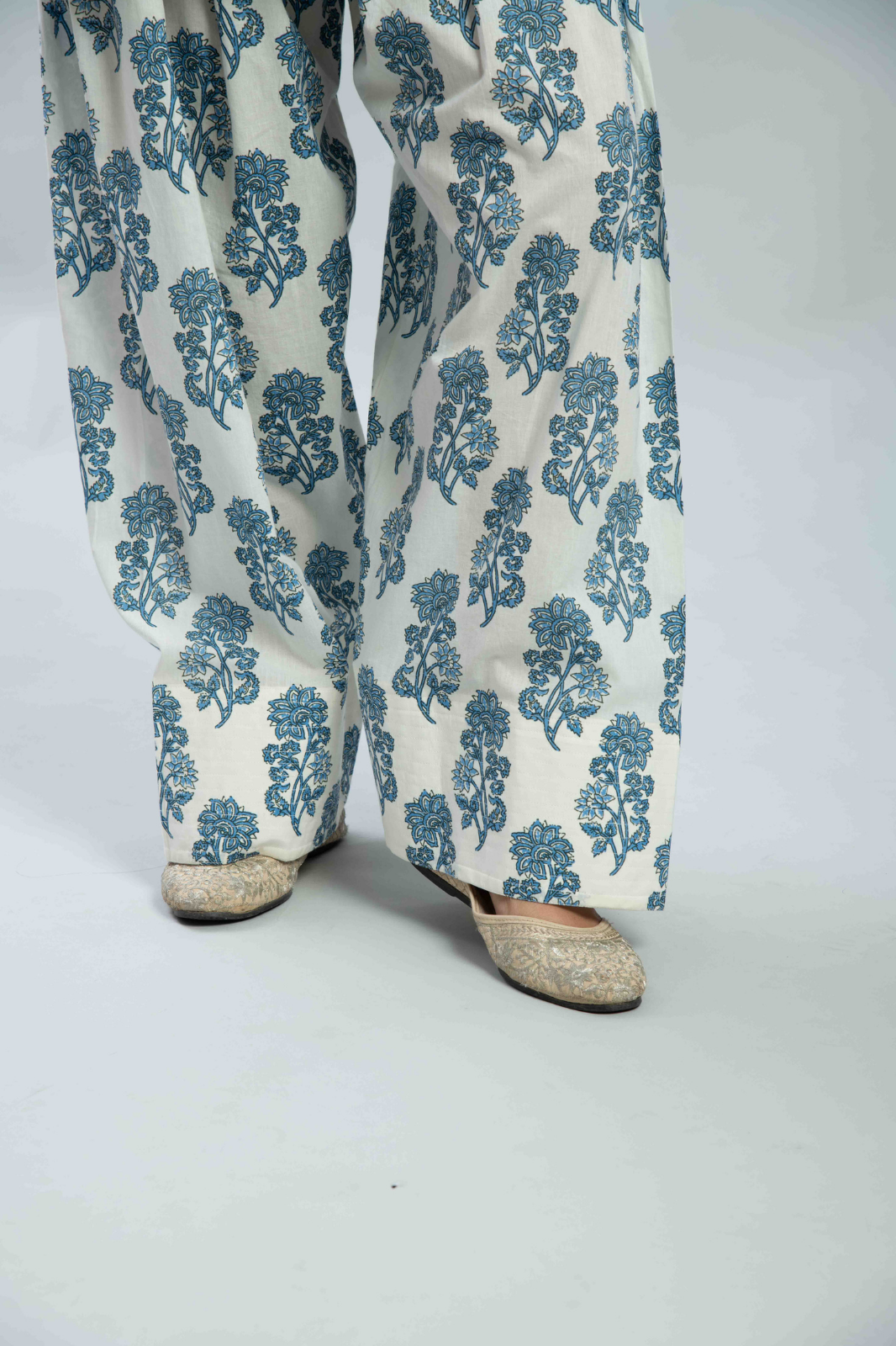 Blue handblocked Farshi salwar set