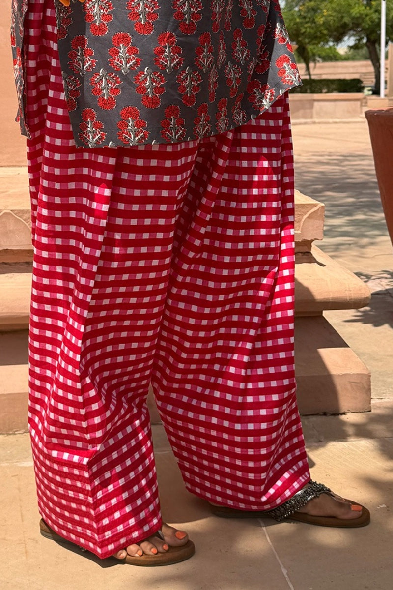 Grey and Red Gingham Farshi Set
