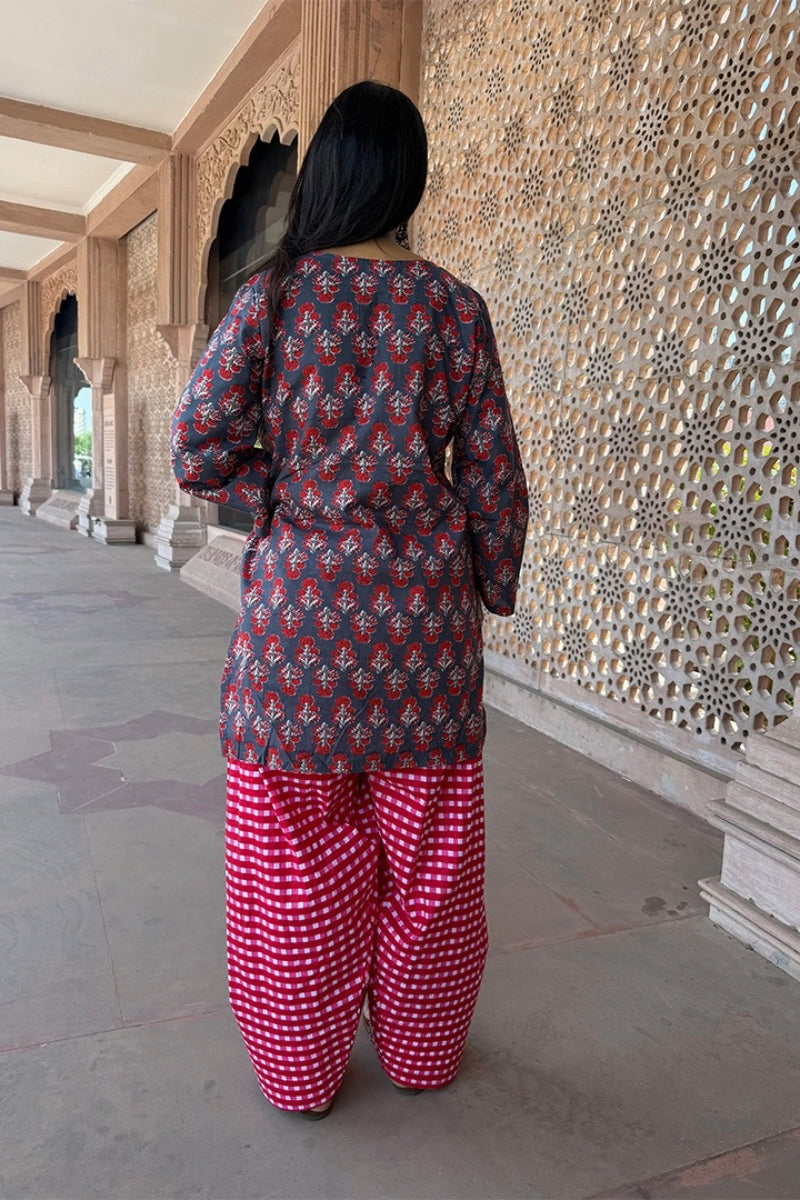 Grey and Red Gingham Farshi Set