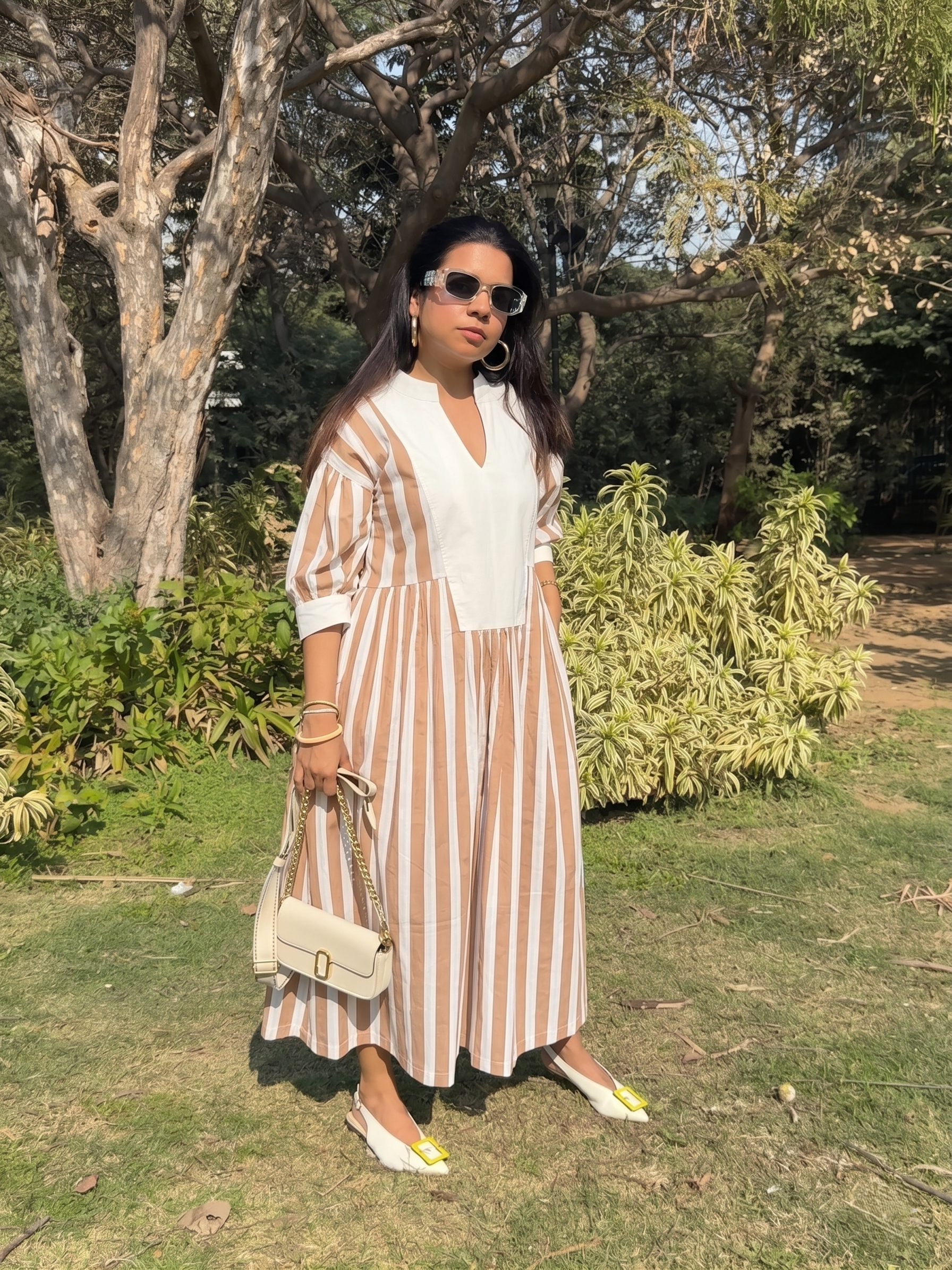 Brown White Bold Stripe Dress