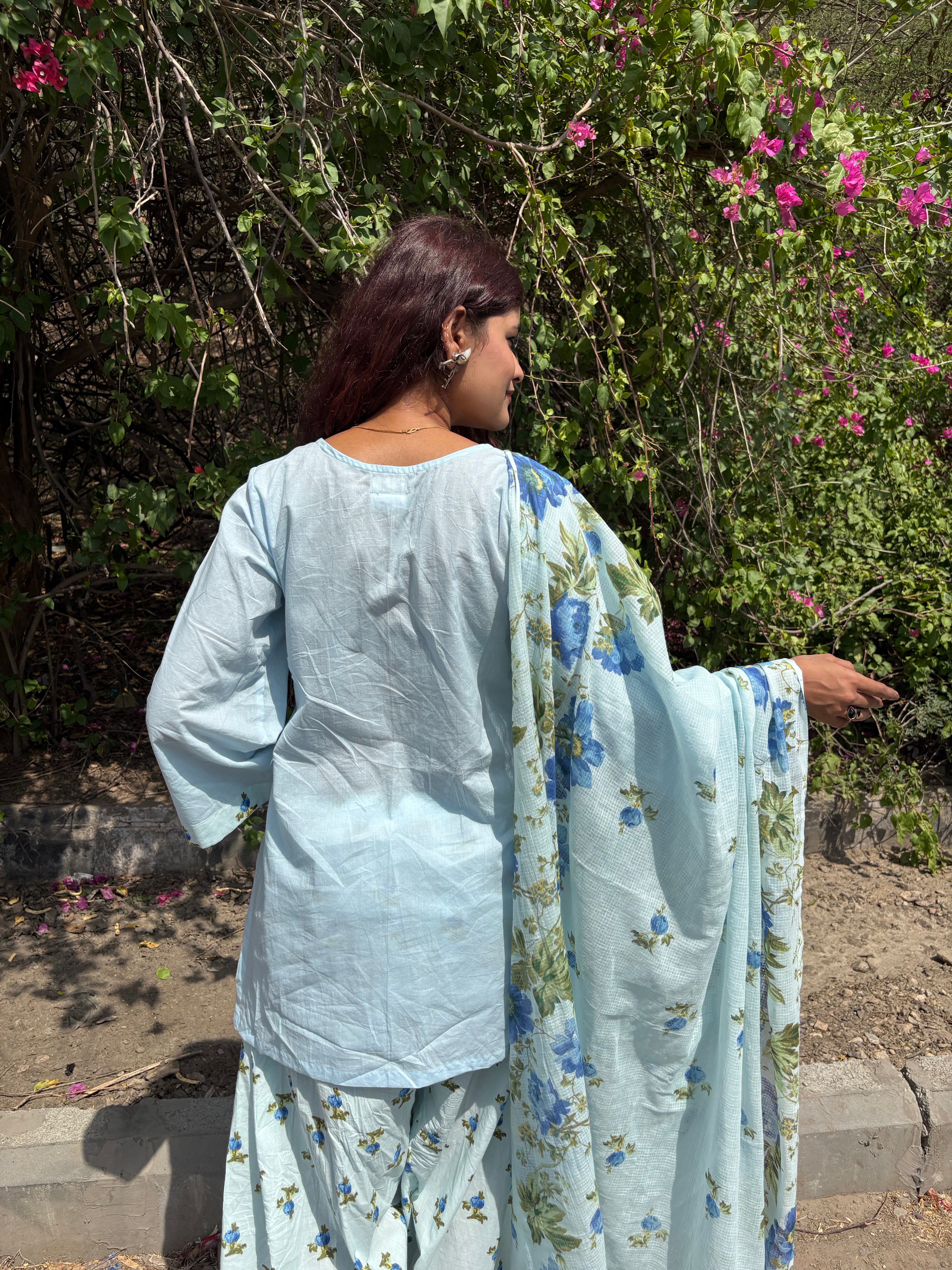 Pastel Blue Farshi Set With Dupatta