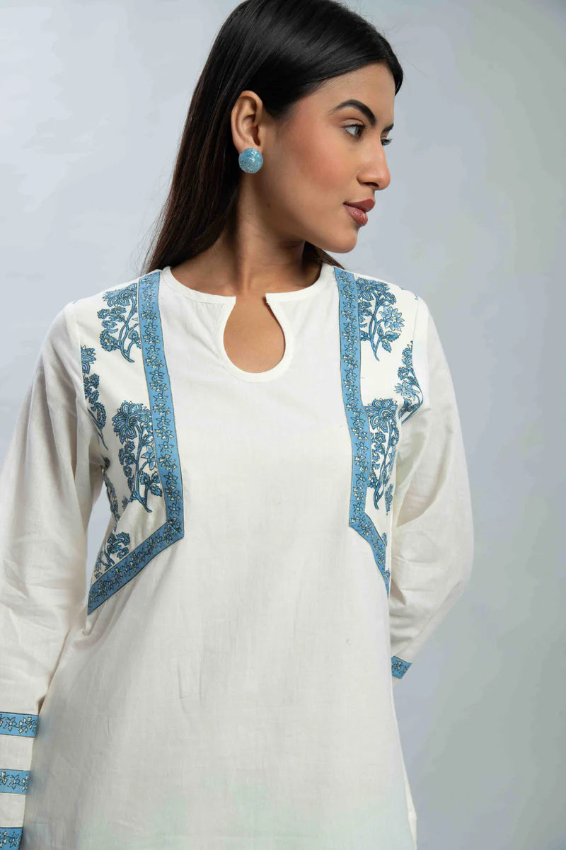 Classic Blue Handblocked Cotton Kurti